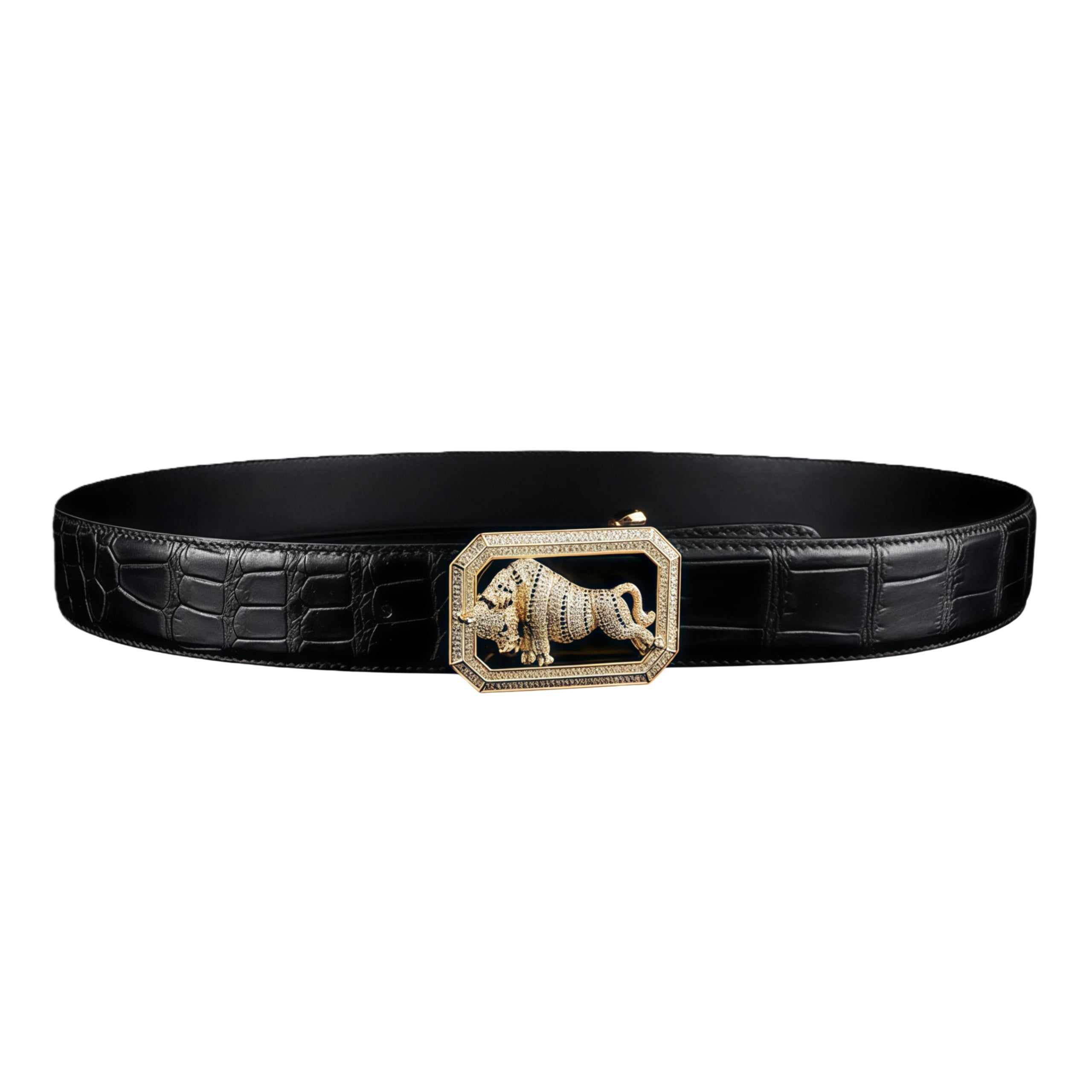 BELTLEY Signature  Bull Buckle Head- Black Crocodile Leather Belt