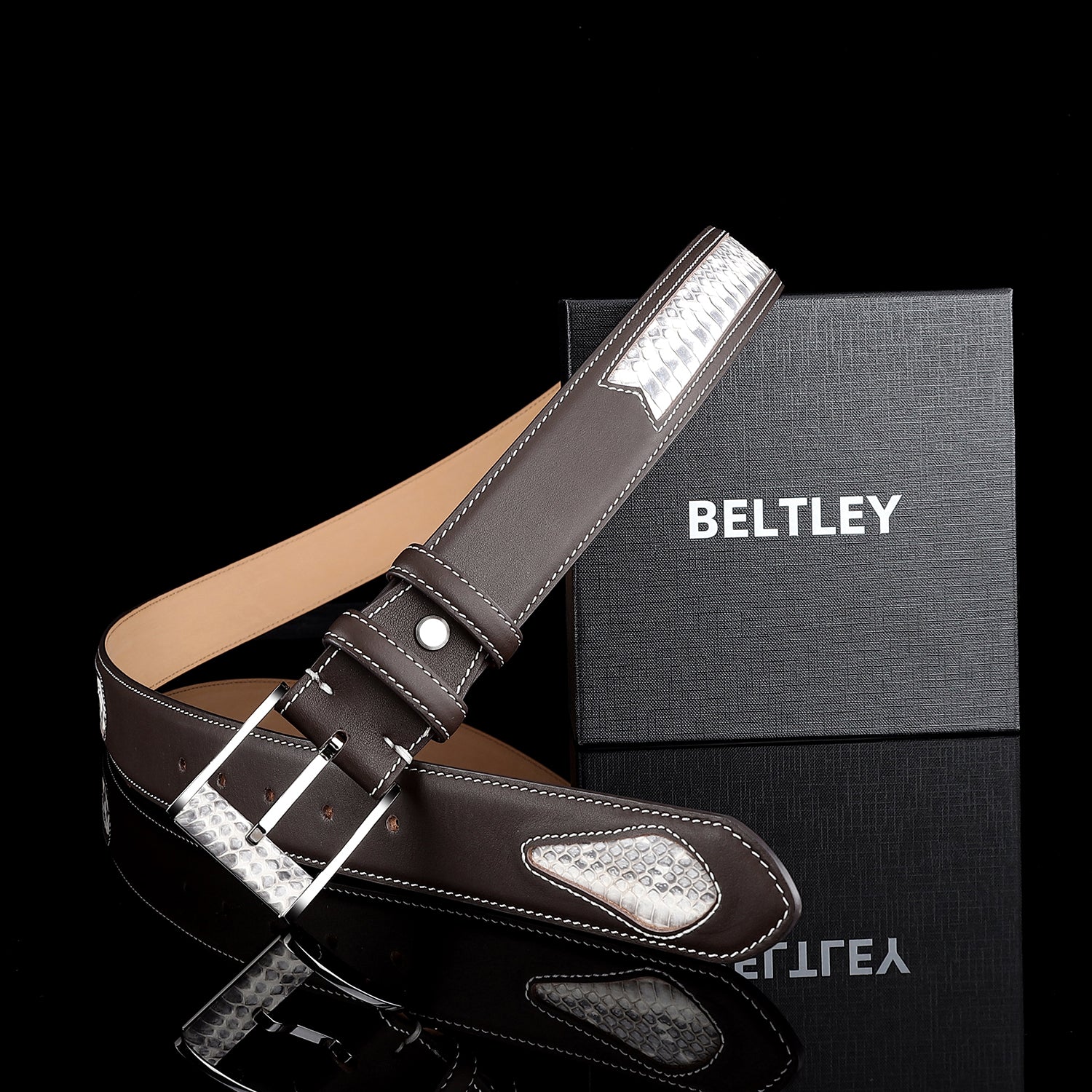 BELTLEY Signature Two-Tone Python Inlay Belt