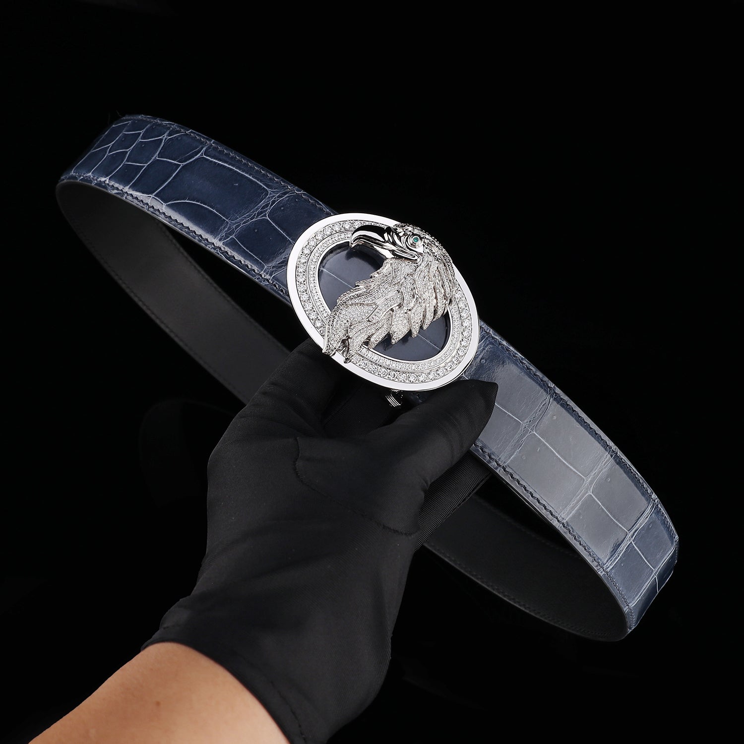 BELTLEY Storm Blue Exotic Crocodile Leather Belt – High Shine Men's Belt