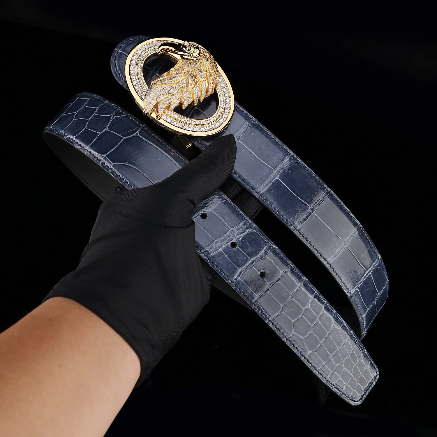 BELTLEY Storm Blue Exotic Crocodile Leather Belt – High Shine Men's Belt