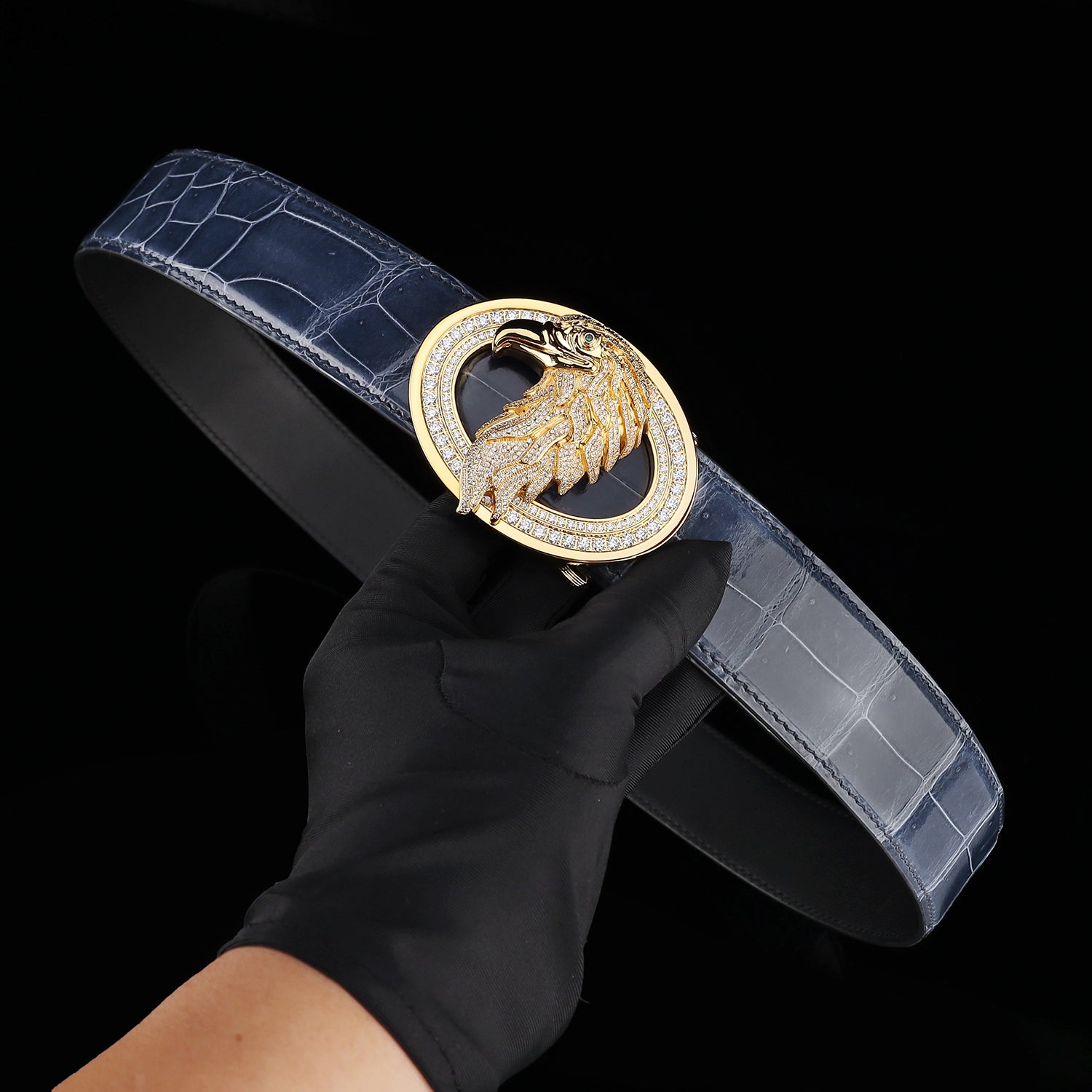 BELTLEY Storm Blue Exotic Crocodile Leather Belt – High Shine Men's Belt
