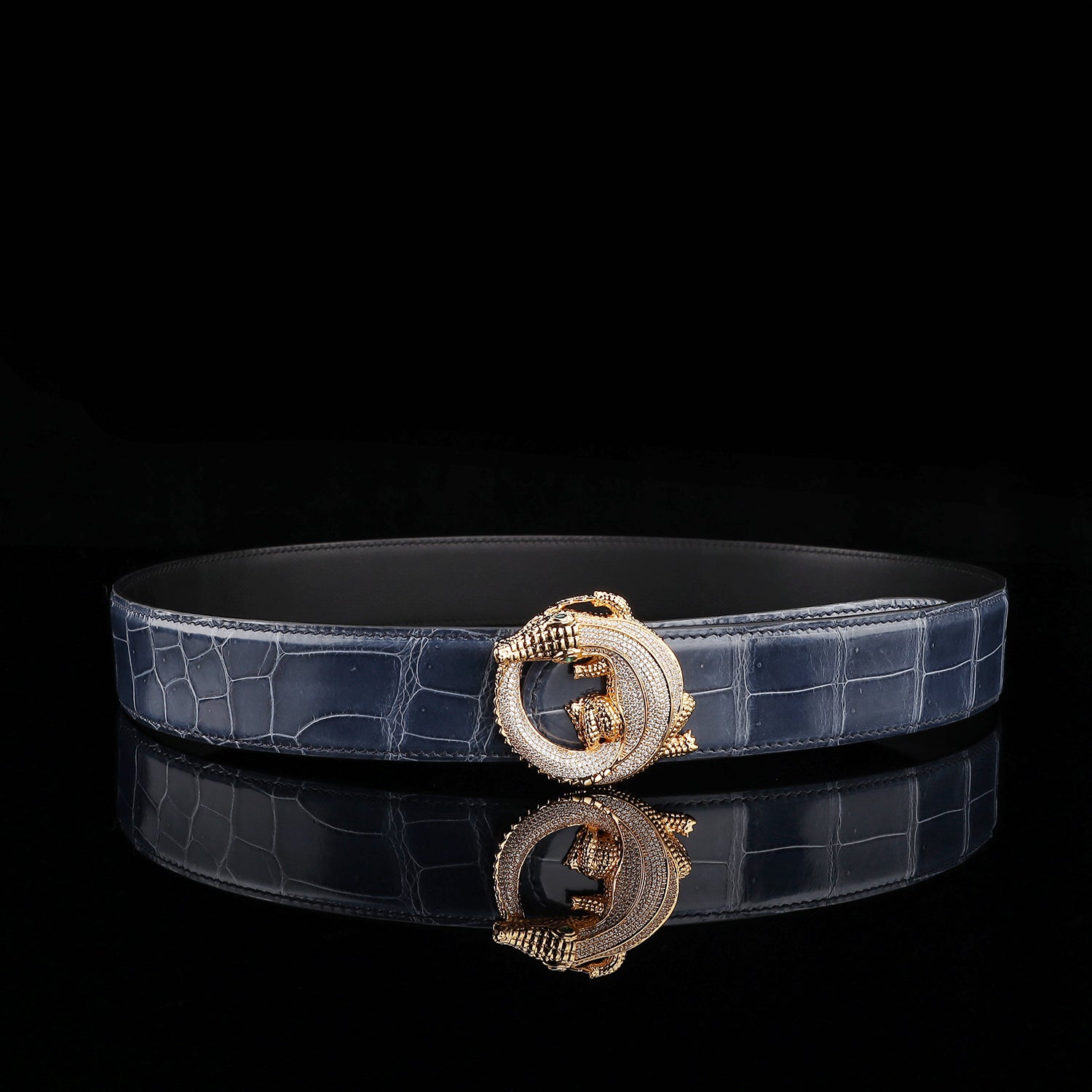 BELTLEY Storm Blue Mirror Finish Crocodile Leather Belt – Premium Exotic Style Belt