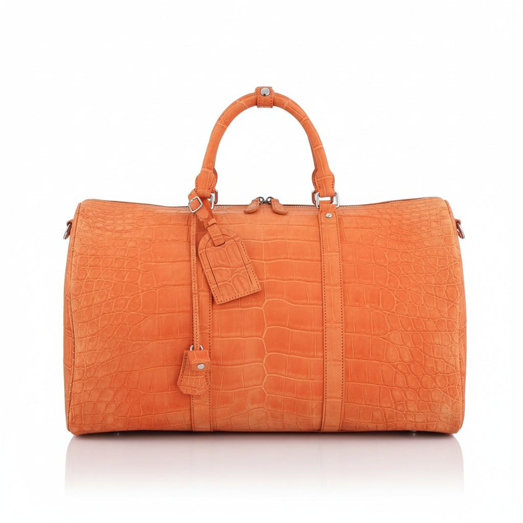 BELTLEY Sueded Hermès Orange Nile Crocodile Travel Bag- The Voyager Edition