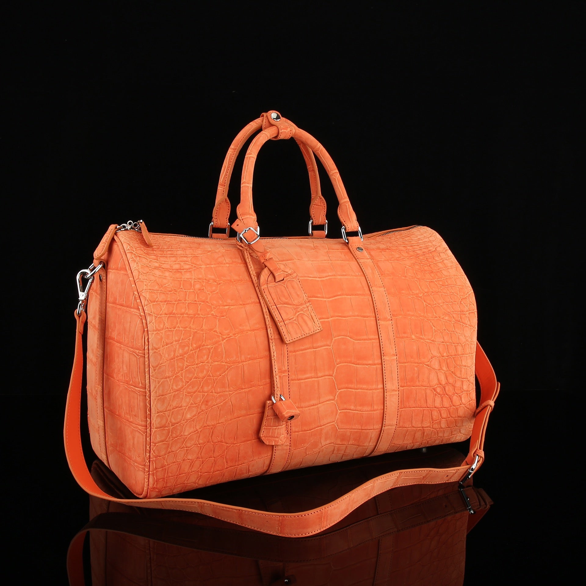 BELTLEY Sueded Hermès Orange Nile Crocodile Travel Bag- The Voyager Edition