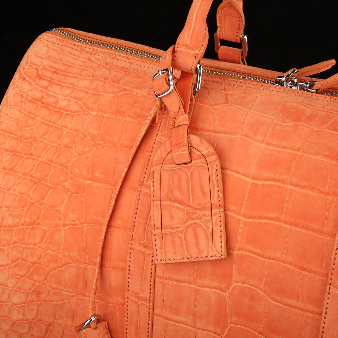 BELTLEY Sueded Hermès Orange Nile Crocodile Travel Bag- The Voyager Edition