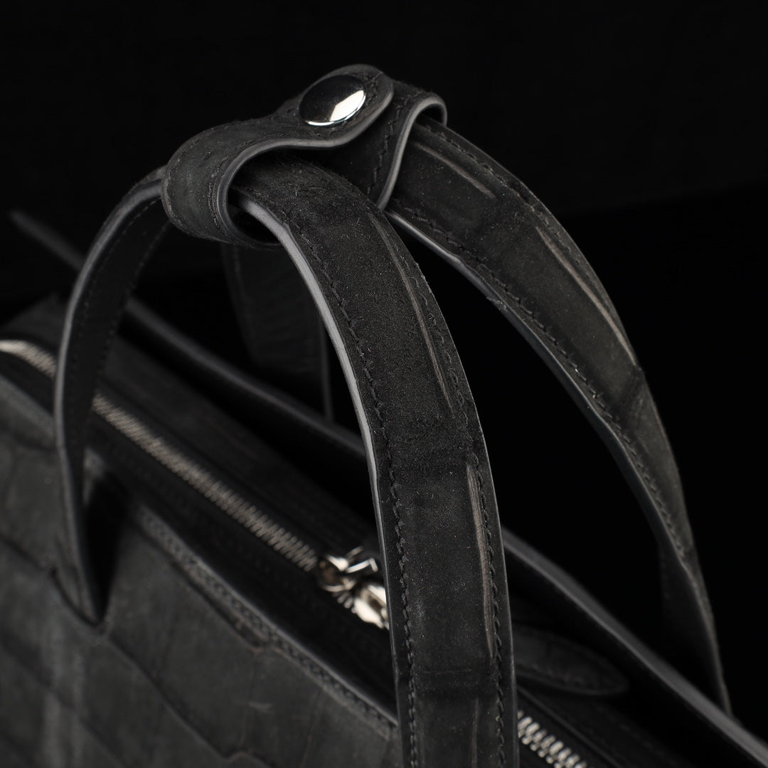 BELTLEY Sueded Nile Crocodile Leather Briefcase – Black Crocodile Bag