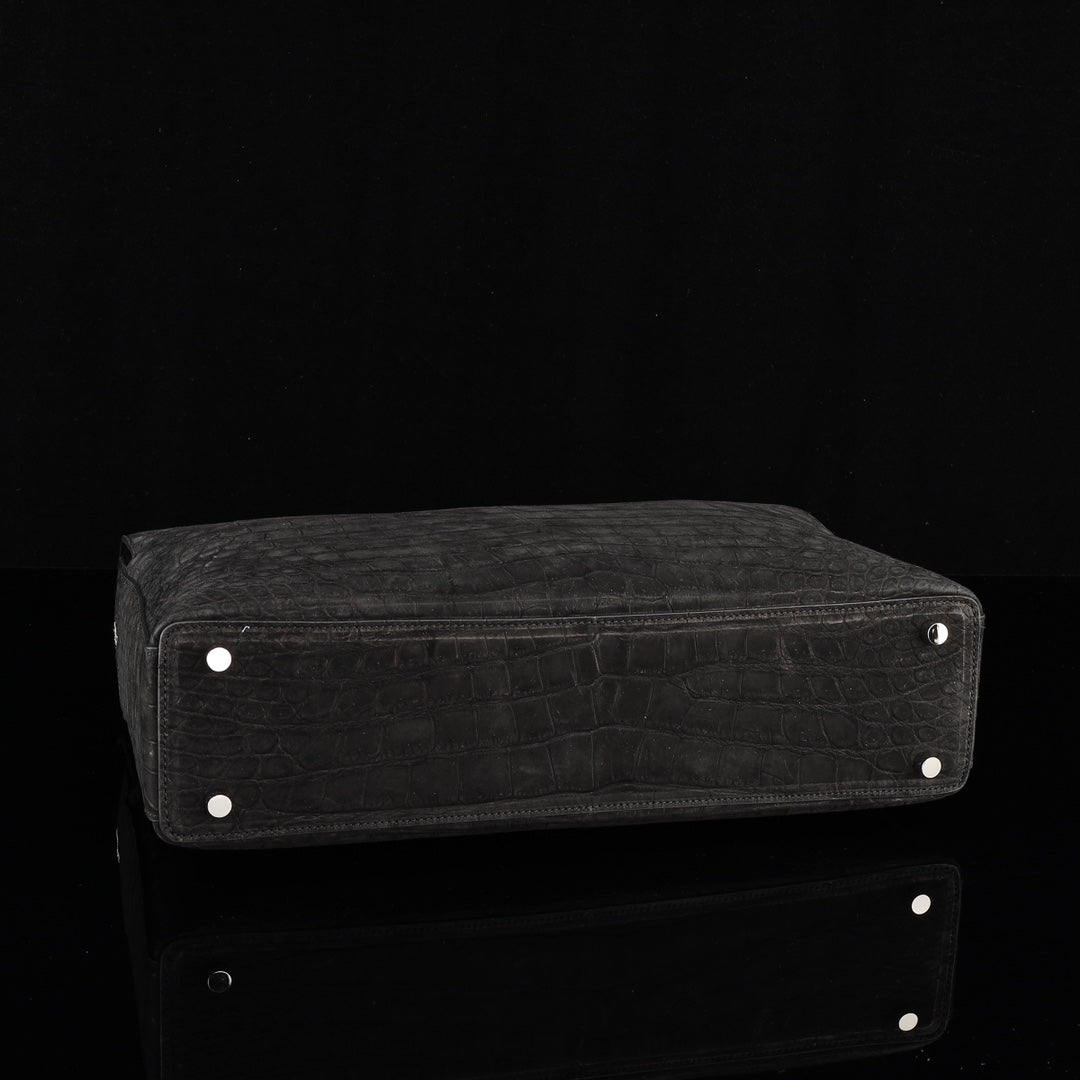 BELTLEY Sueded Nile Crocodile Leather Briefcase – Black Crocodile Bag