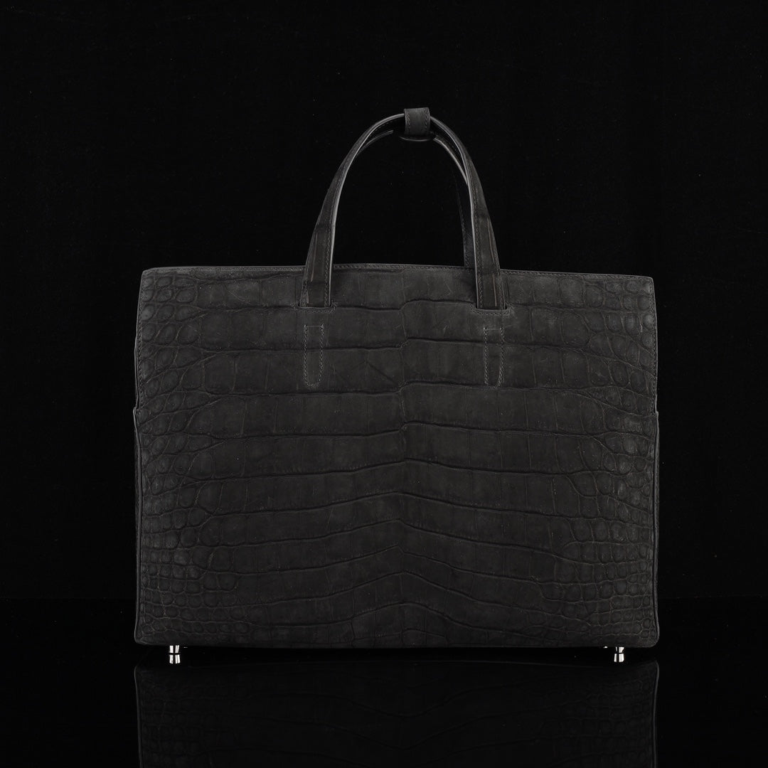 BELTLEY Sueded Nile Crocodile Leather Briefcase – Black Crocodile Bag