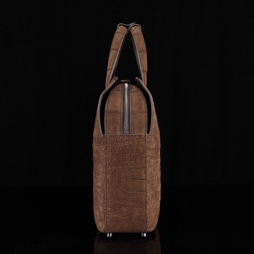 BELTLEY Sueded Nile Crocodile Leather Briefcase – Brown