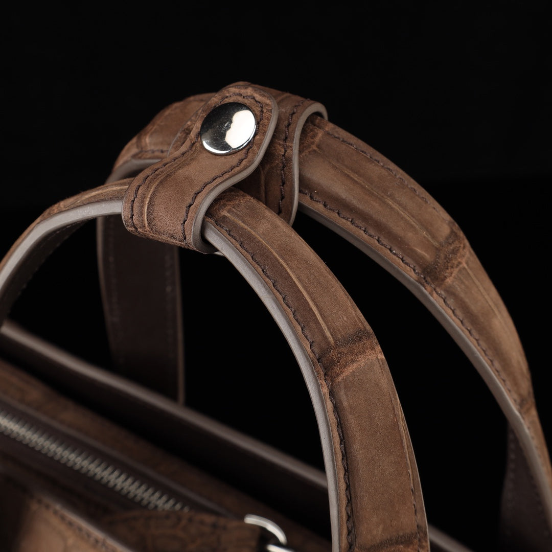 BELTLEY Sueded Nile Crocodile Leather Briefcase – Brown