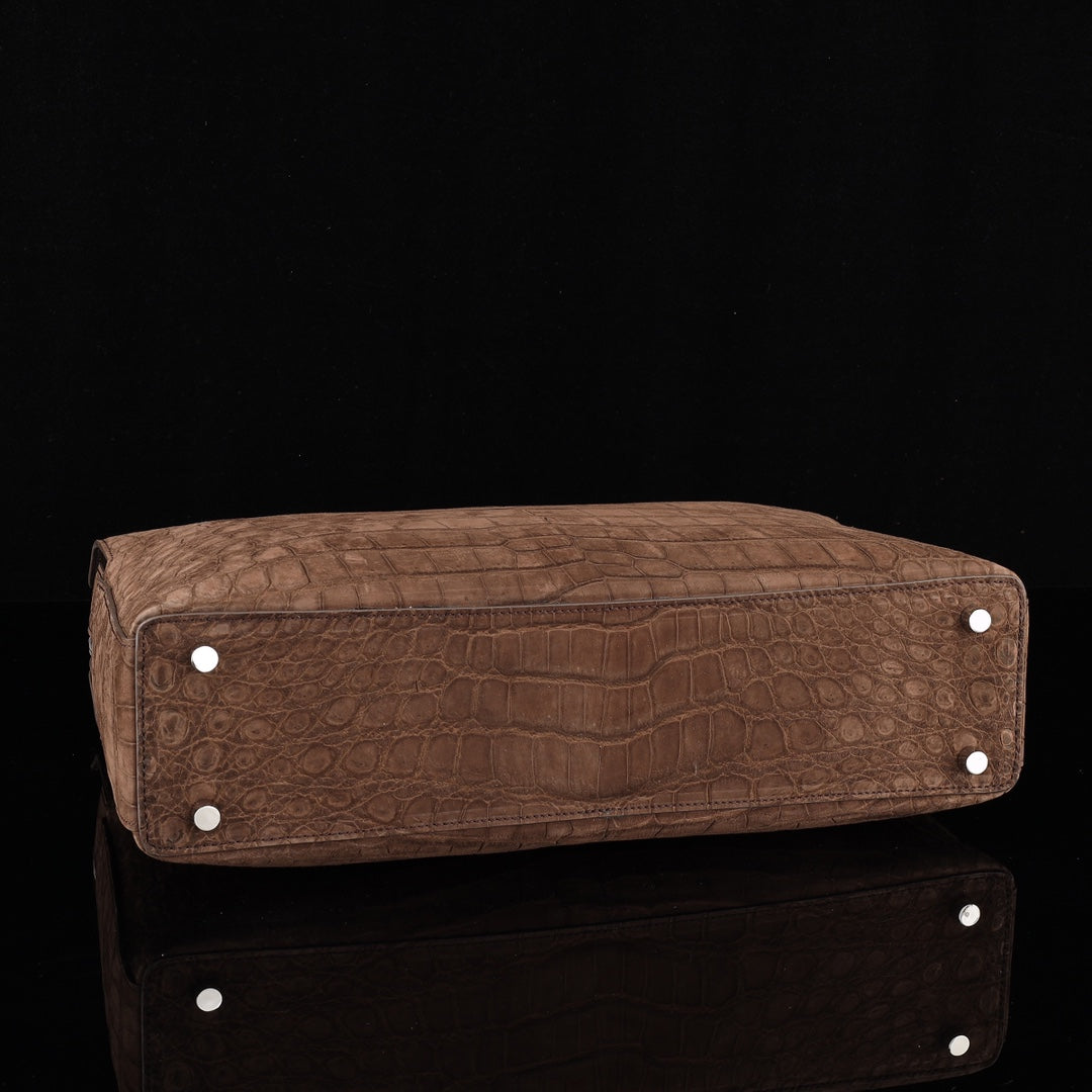 BELTLEY Sueded Nile Crocodile Leather Briefcase – Brown