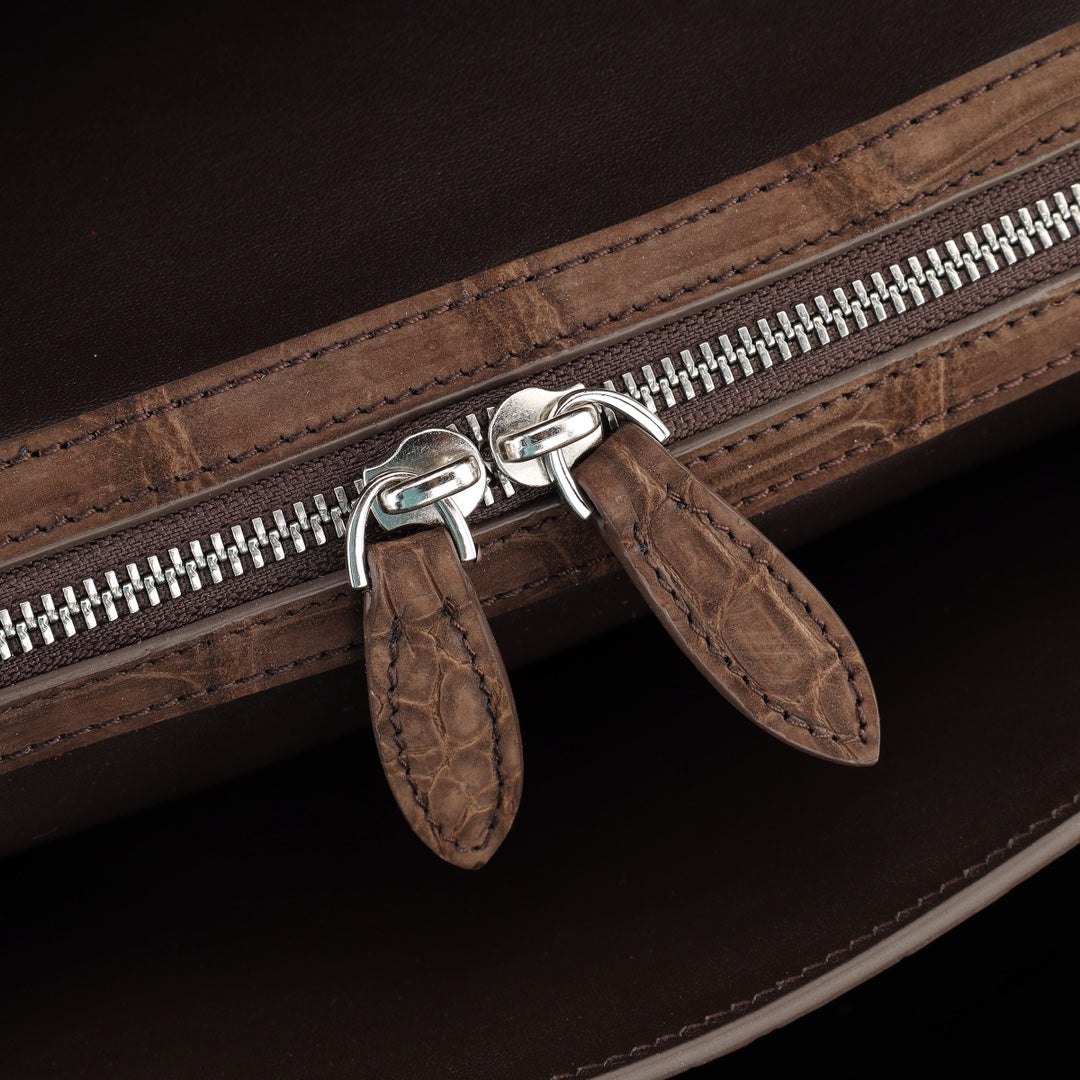 BELTLEY Sueded Nile Crocodile Leather Briefcase – Brown