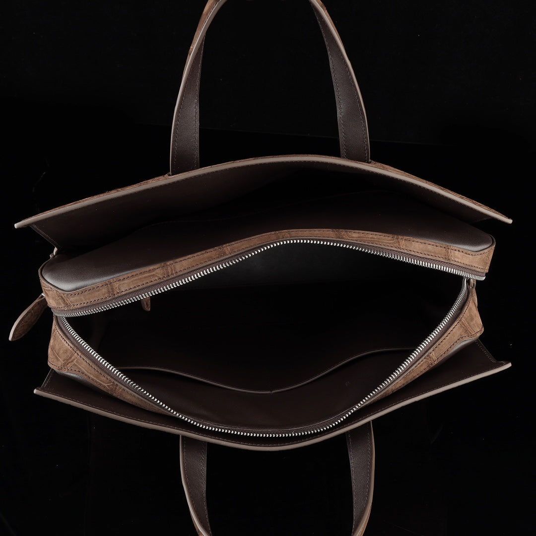 BELTLEY Sueded Nile Crocodile Leather Briefcase – Brown