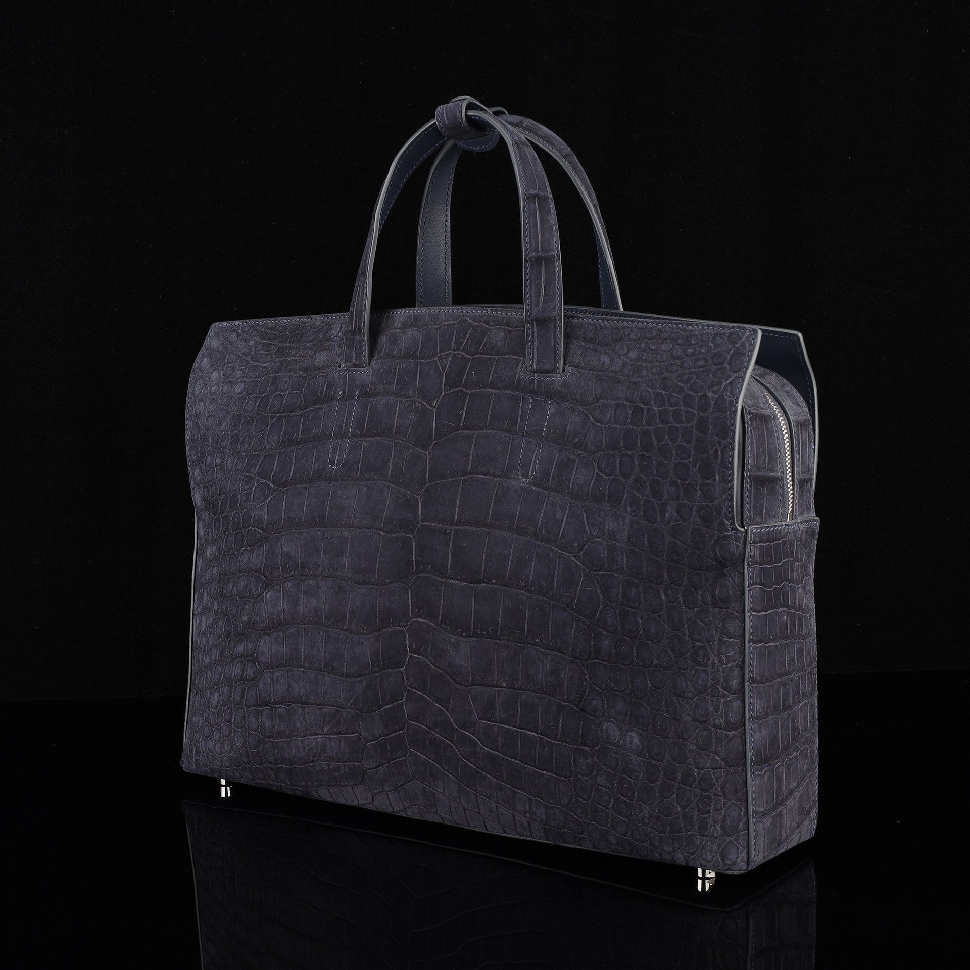 BELTLEY Sueded Nile Crocodile Leather Briefcase – Navy Blue