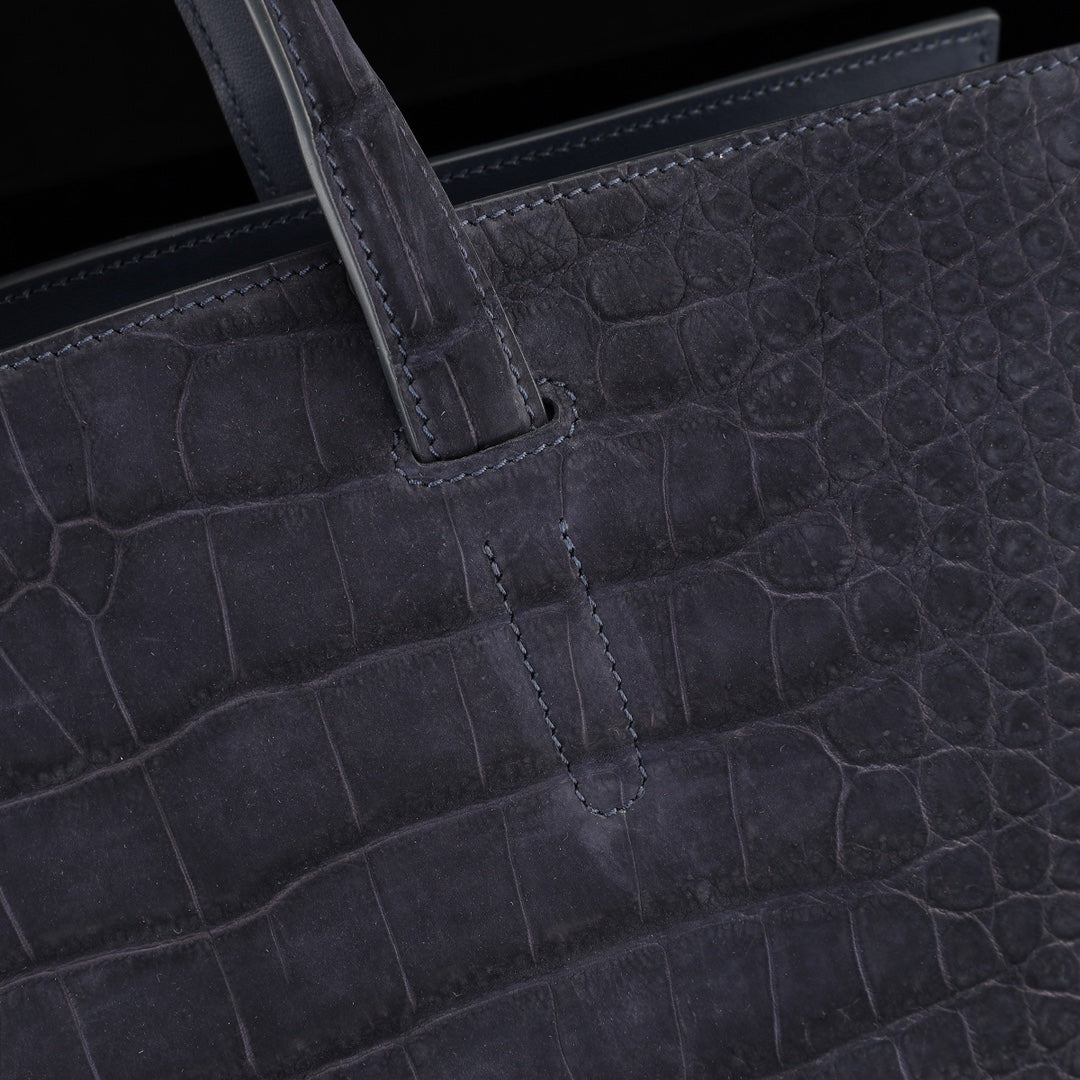 BELTLEY Sueded Nile Crocodile Leather Briefcase – Navy Blue