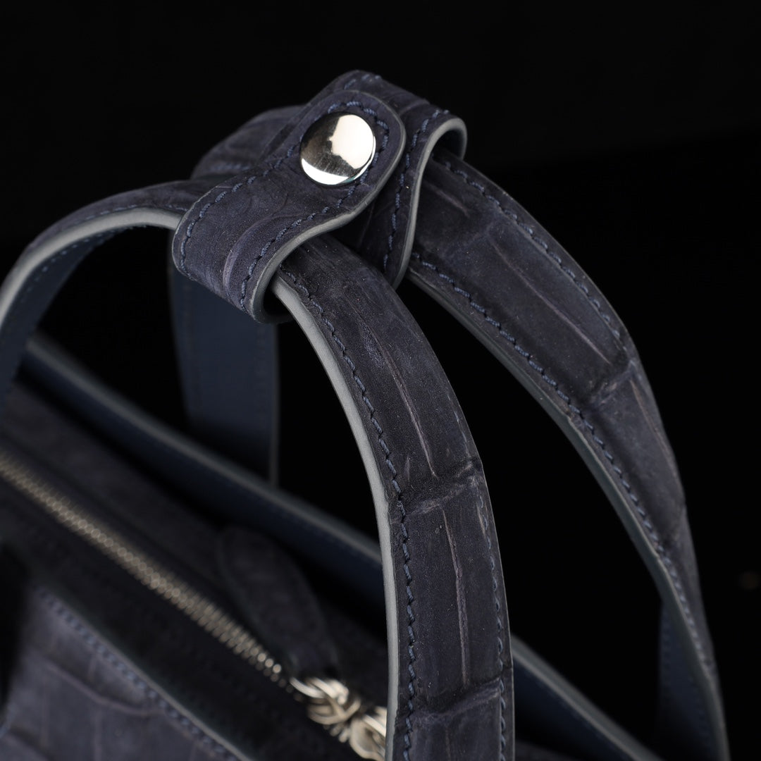 BELTLEY Sueded Nile Crocodile Leather Briefcase – Navy Blue