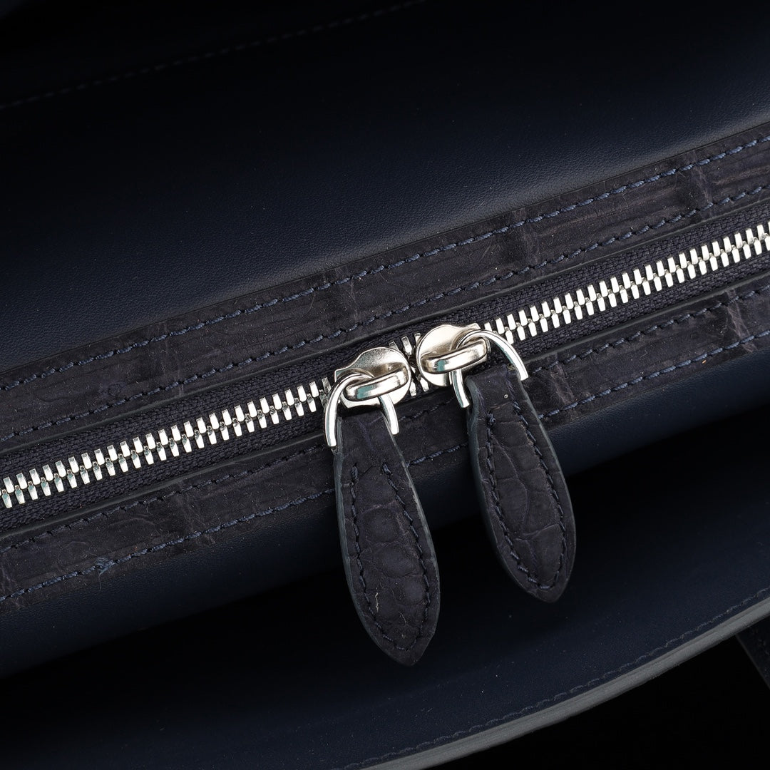 BELTLEY Sueded Nile Crocodile Leather Briefcase – Navy Blue