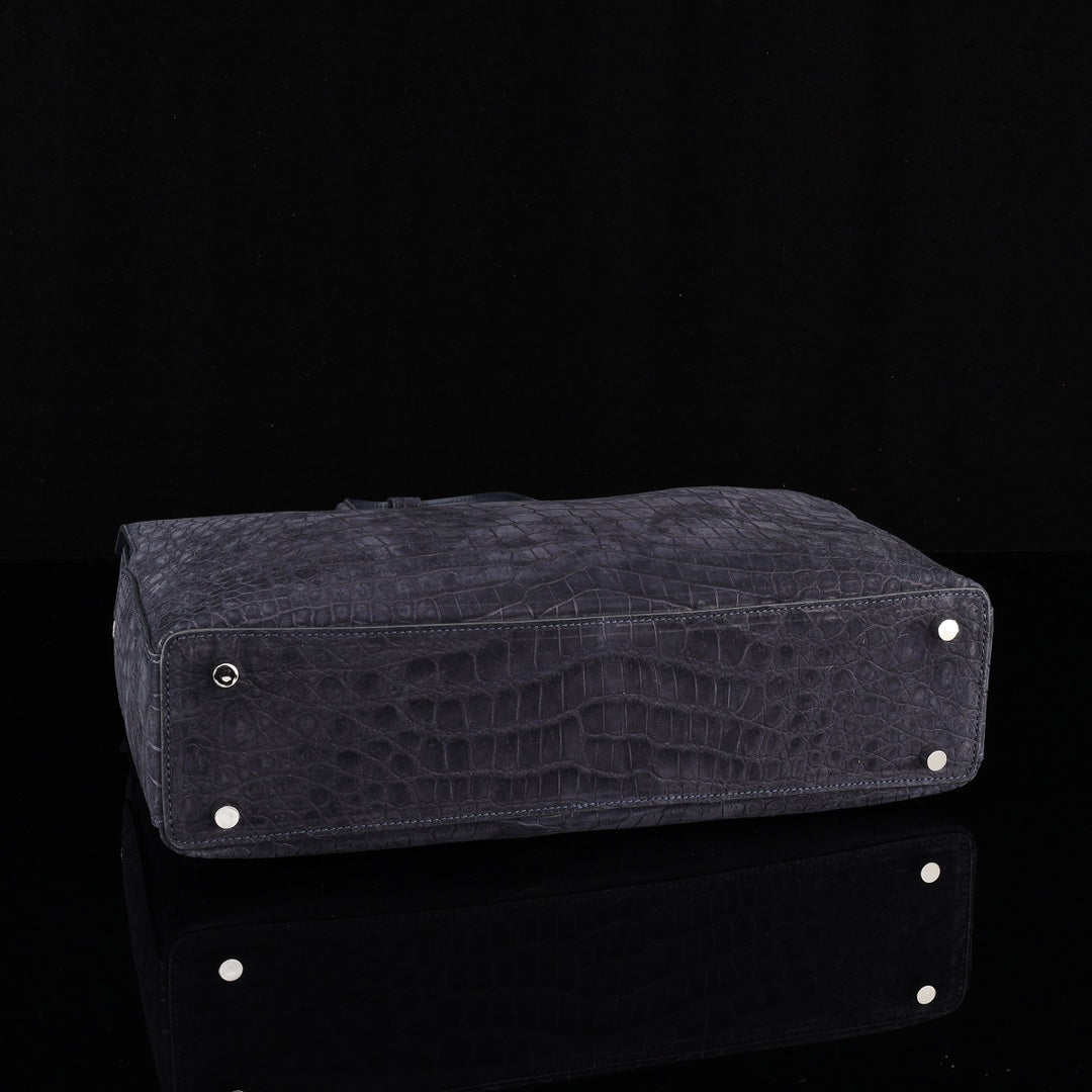 BELTLEY Sueded Nile Crocodile Leather Briefcase – Navy Blue