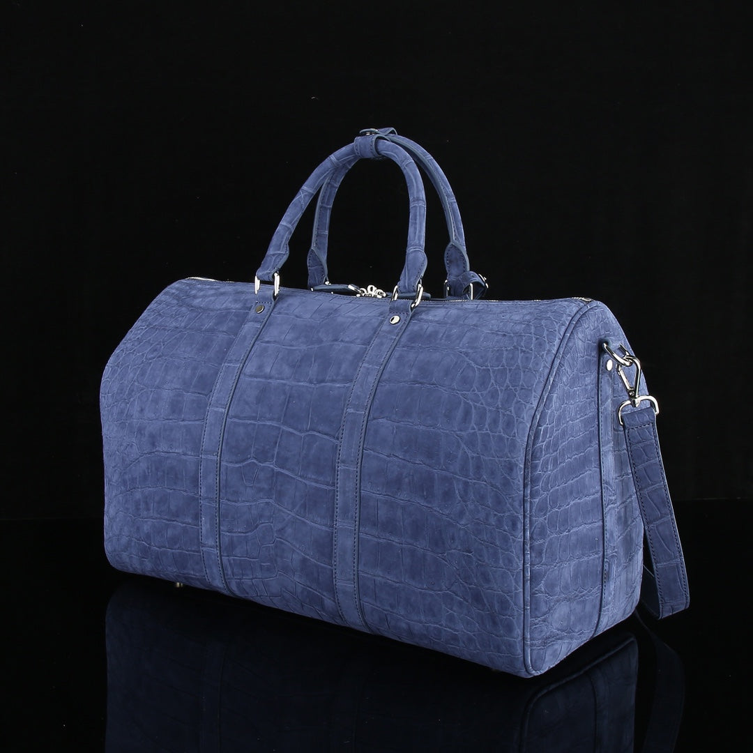 BELTLEY Sueded Slate Blue Nile Crocodile Duffle Bag