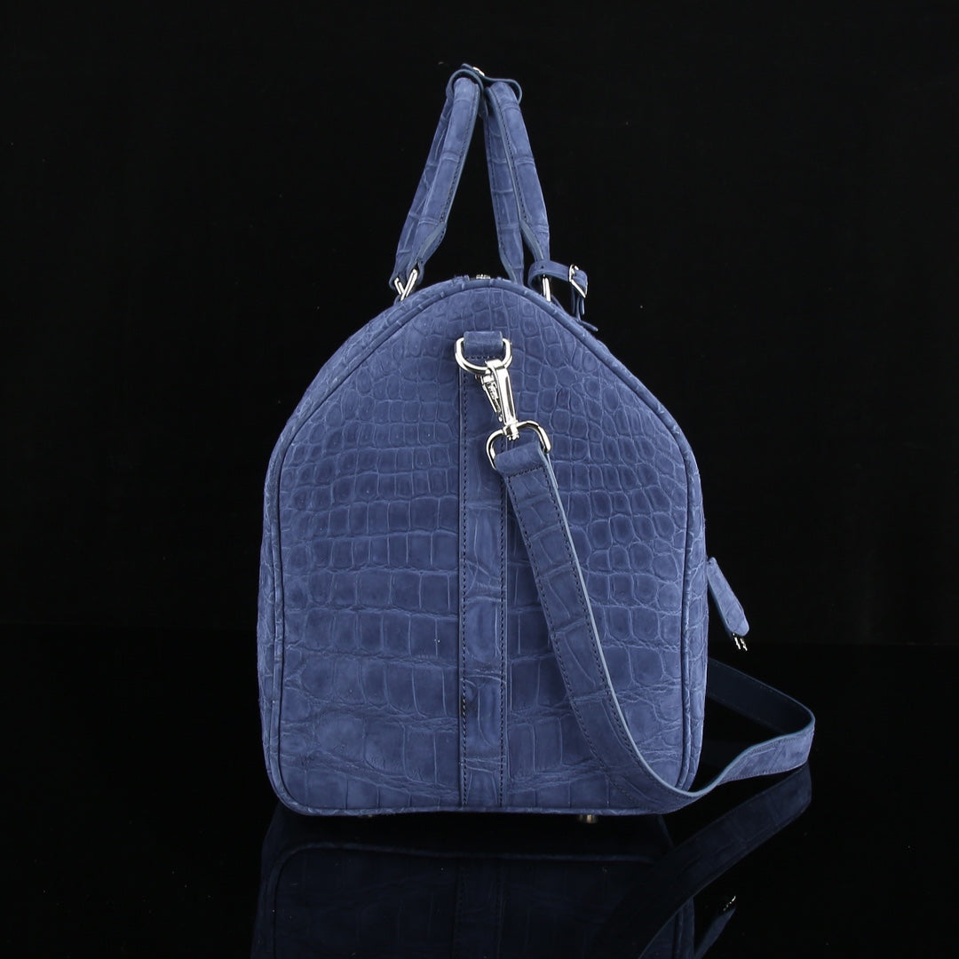 BELTLEY Sueded Slate Blue Nile Crocodile Duffle Bag