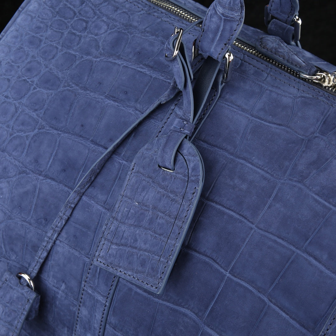 BELTLEY Sueded Slate Blue Nile Crocodile Duffle Bag