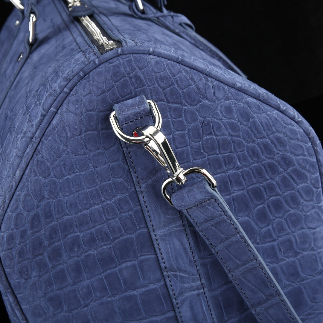 BELTLEY Sueded Slate Blue Nile Crocodile Duffle Bag