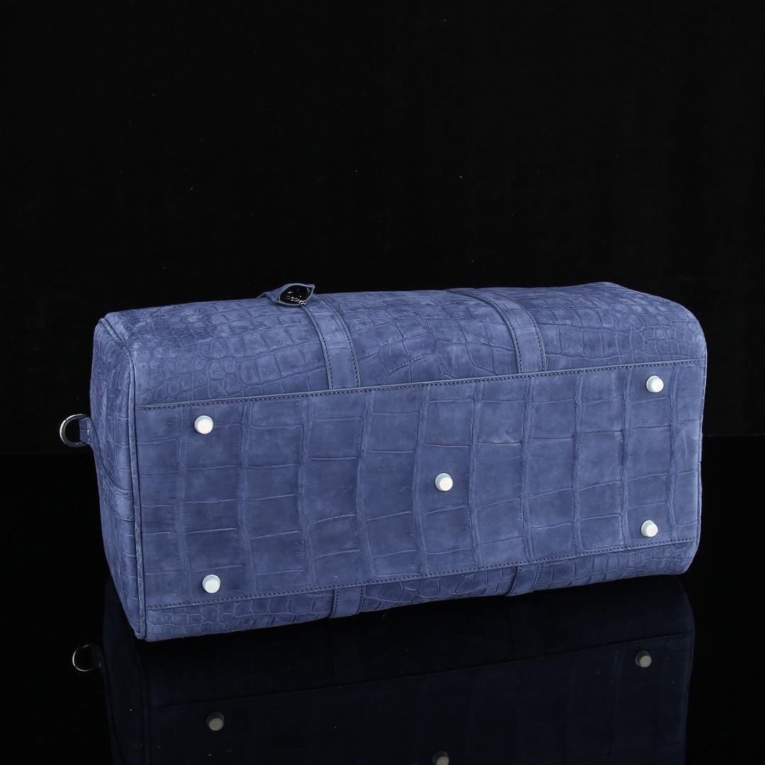 BELTLEY Sueded Slate Blue Nile Crocodile Duffle Bag