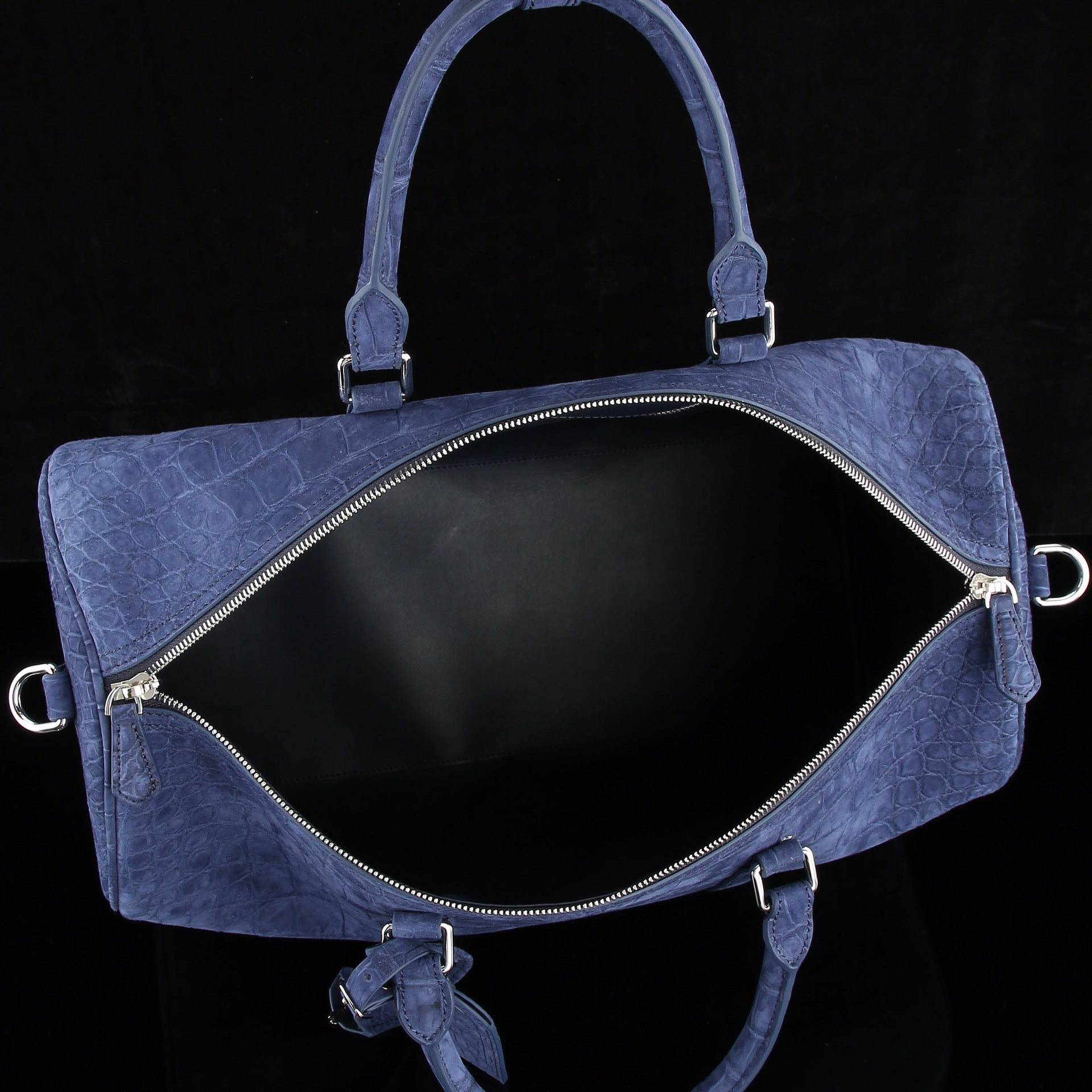 BELTLEY Sueded Slate Blue Nile Crocodile Duffle Bag