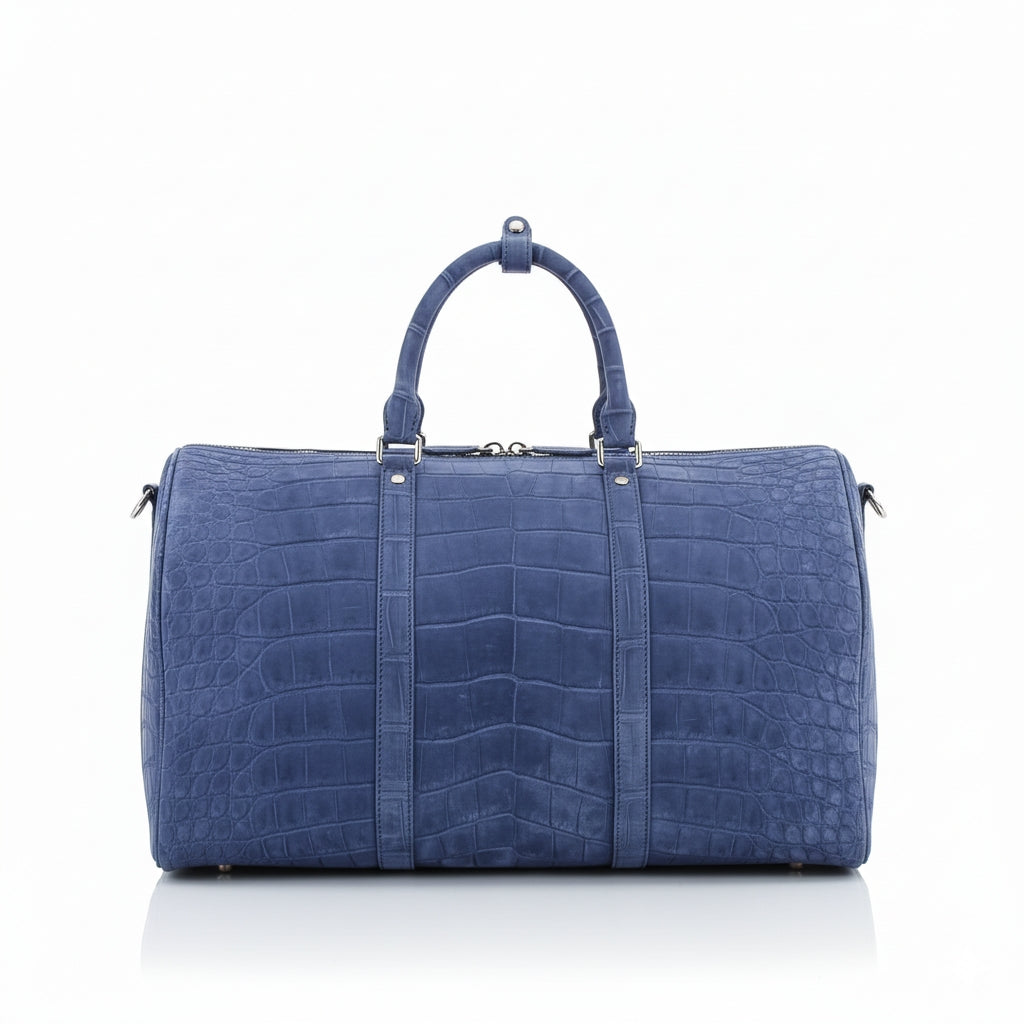 BELTLEY Sueded Slate Blue Nile Crocodile Duffle Bag