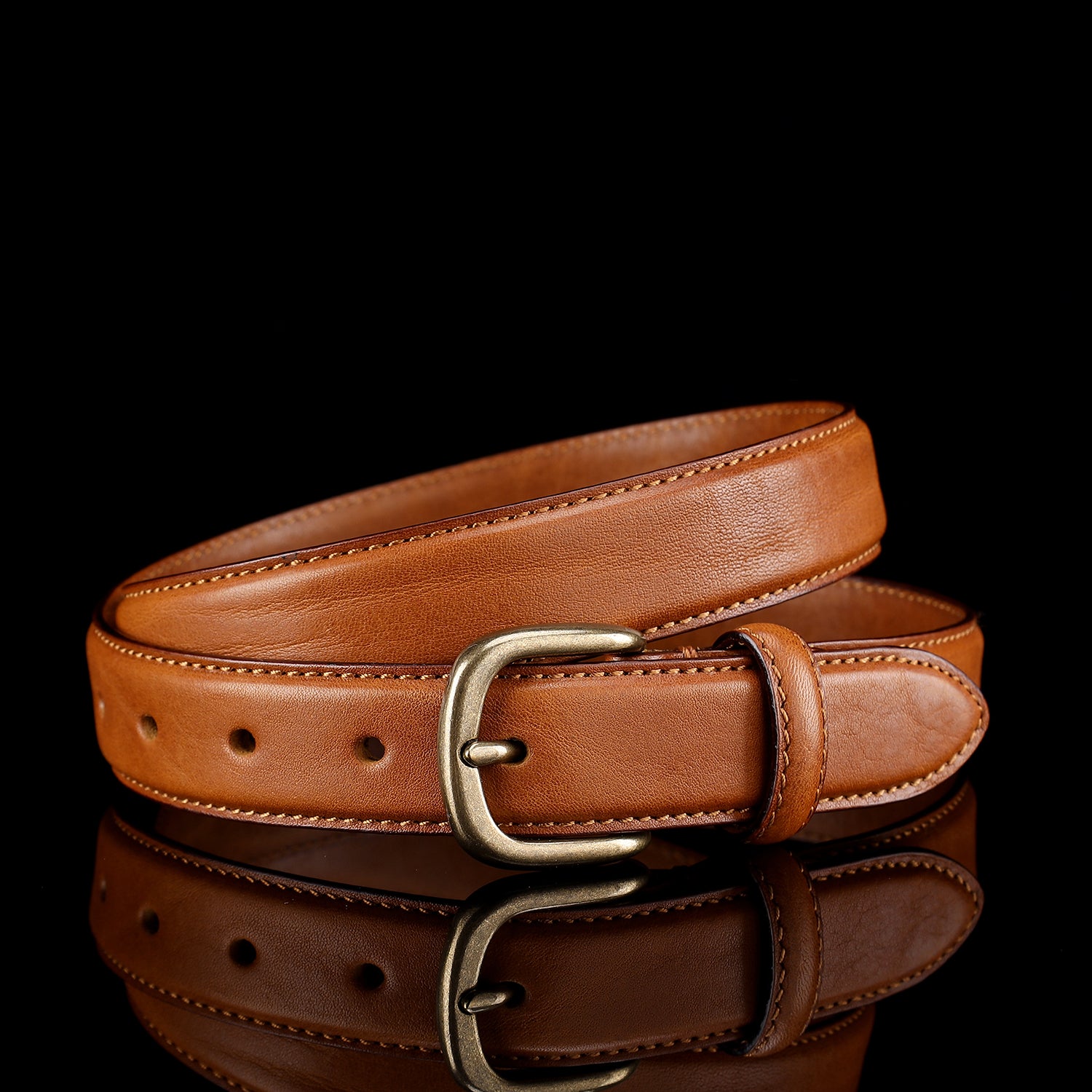 BELTLEY "The Classic Skinny" Leather Belt For Lady - Cognac Tan