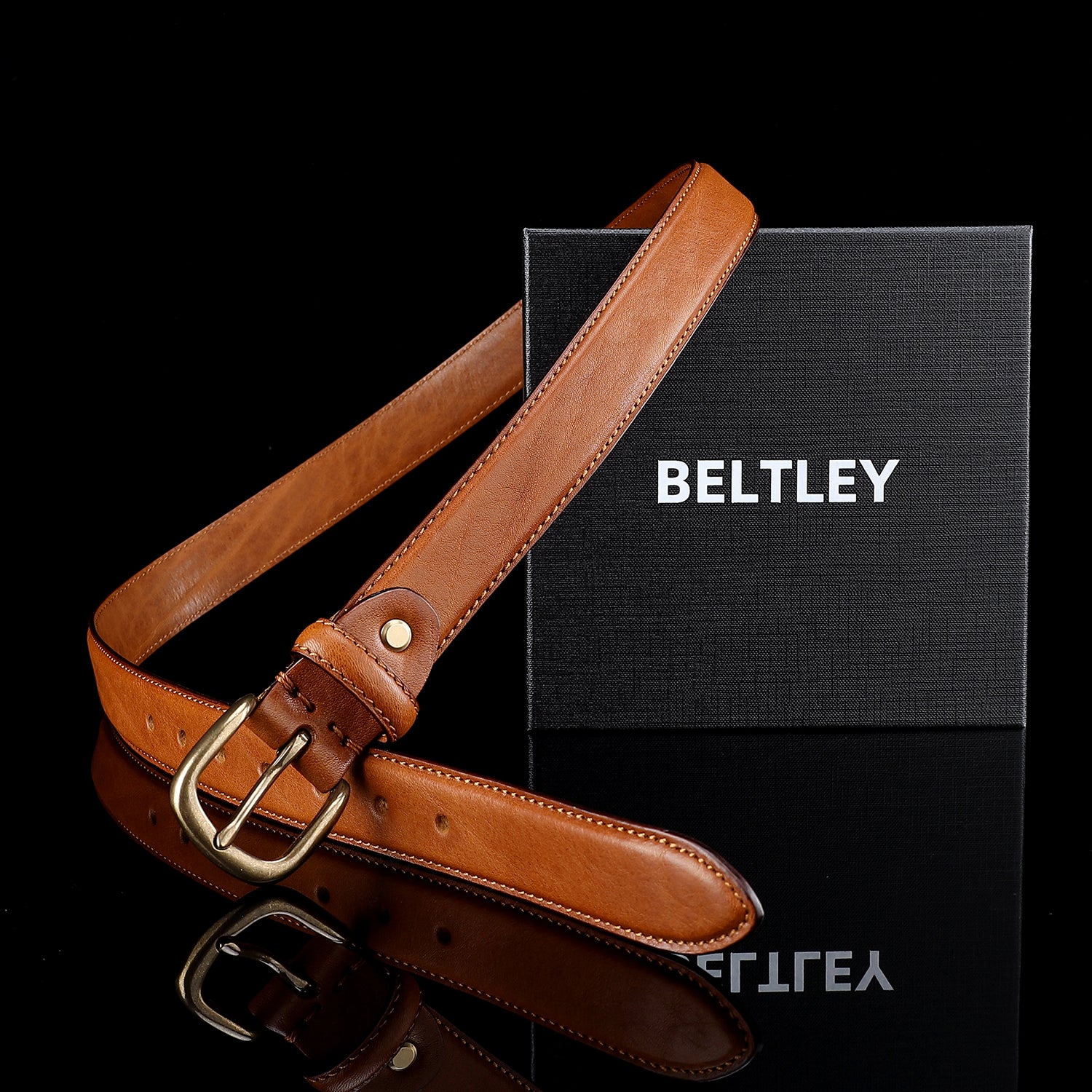 BELTLEY "The Classic Skinny" Leather Belt For Lady - Cognac Tan
