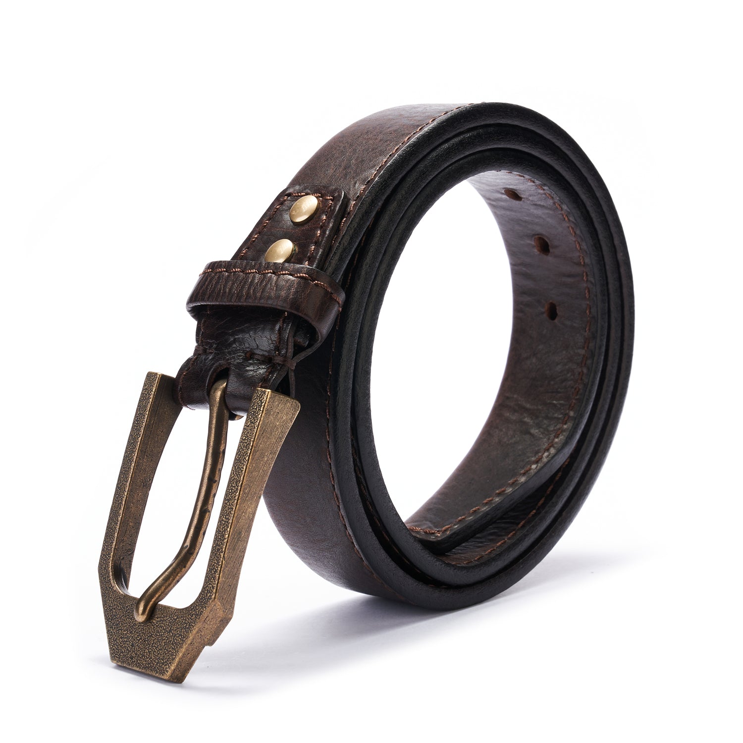 BELTLEY Thick Dark Brown Folded Edge Vintage Belt -Double Layer