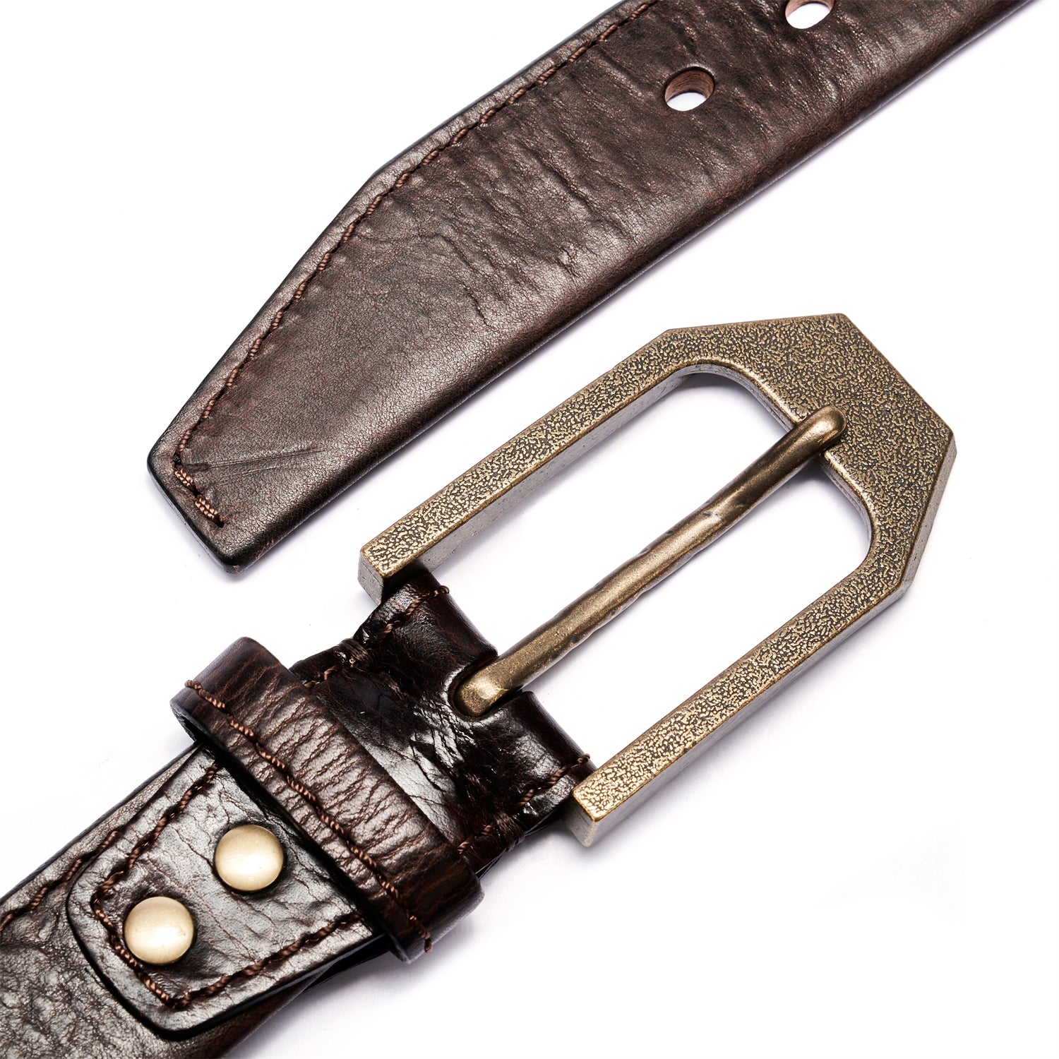 BELTLEY Thick Dark Brown Folded Edge Vintage Belt -Double Layer