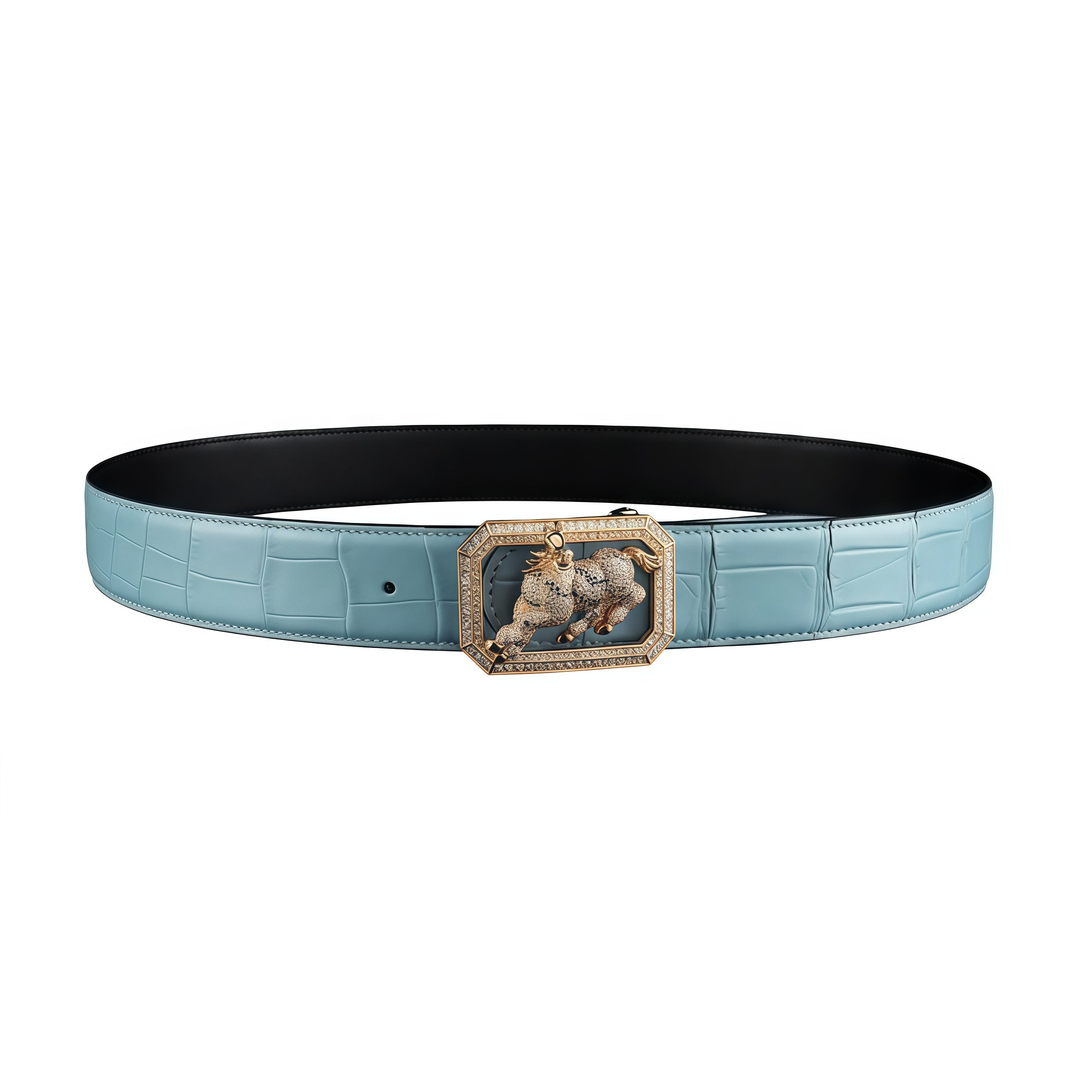 BELTLEY Genuine Nile Crocodile Belt – Tiffany Blue-With Horse buckle