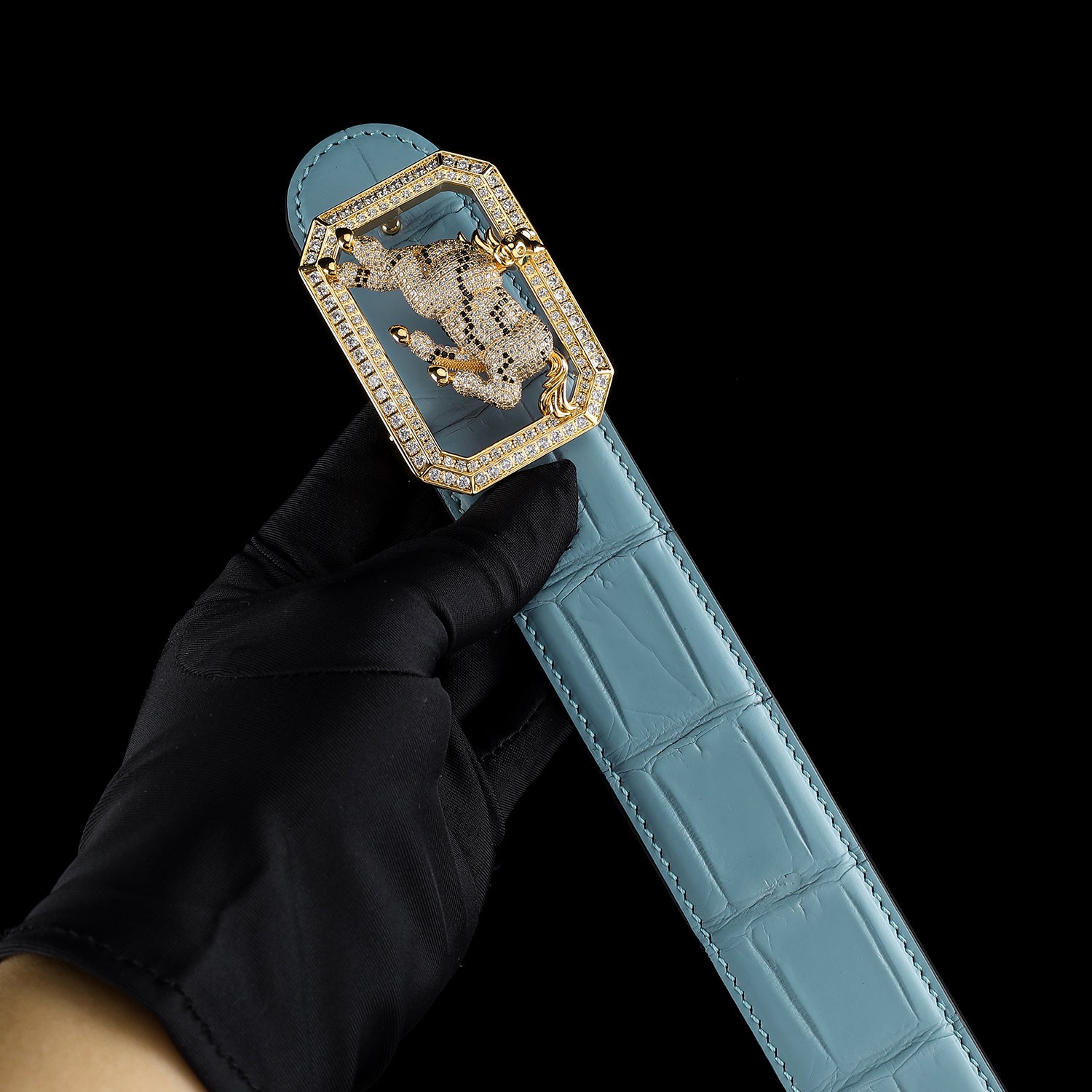 BELTLEY Genuine Nile Crocodile Belt – Tiffany Blue-With Horse buckle