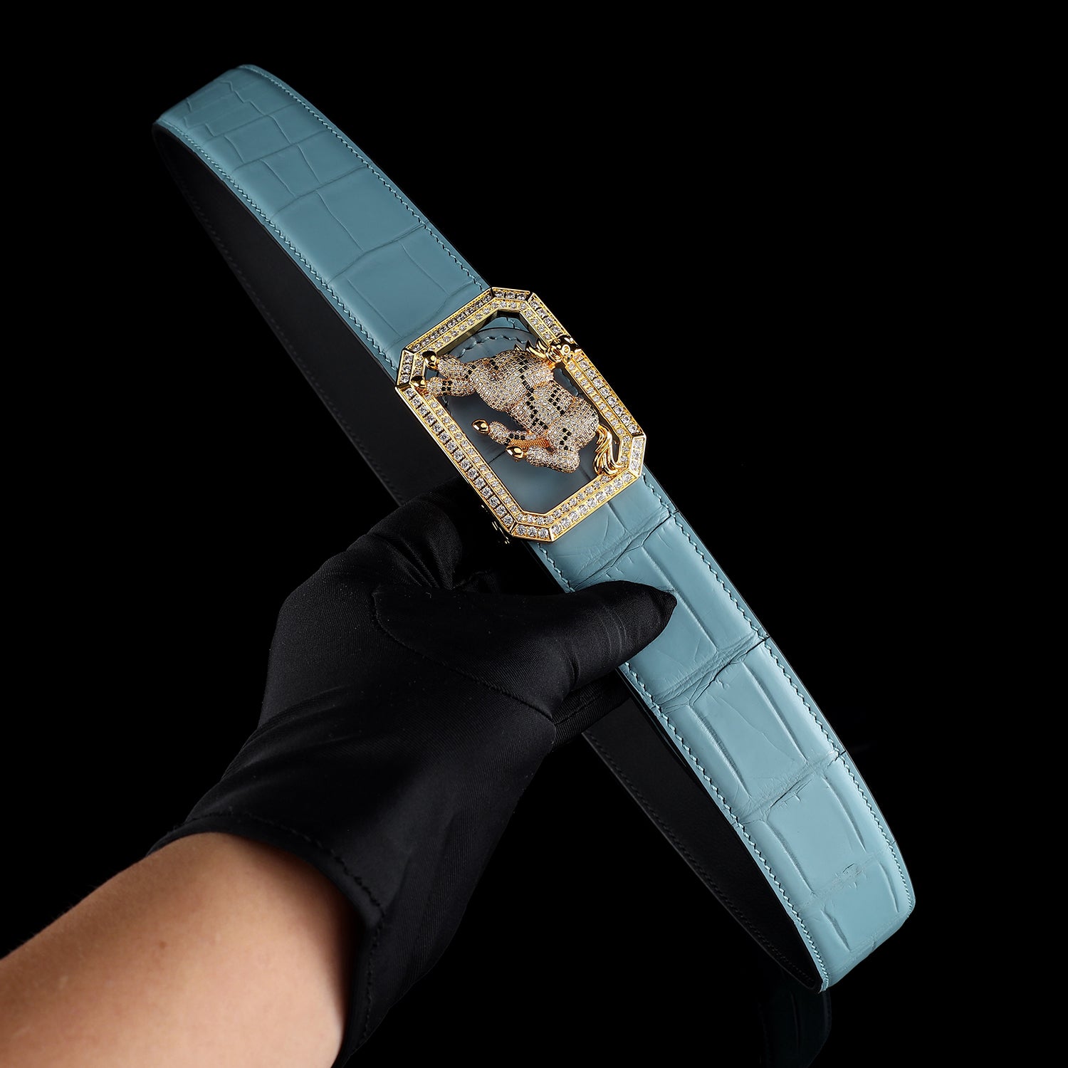 BELTLEY Genuine Nile Crocodile Belt – Tiffany Blue-With Horse buckle