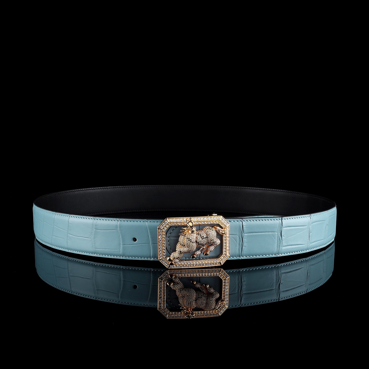 BELTLEY Genuine Nile Crocodile Belt – Tiffany Blue-With Horse buckle