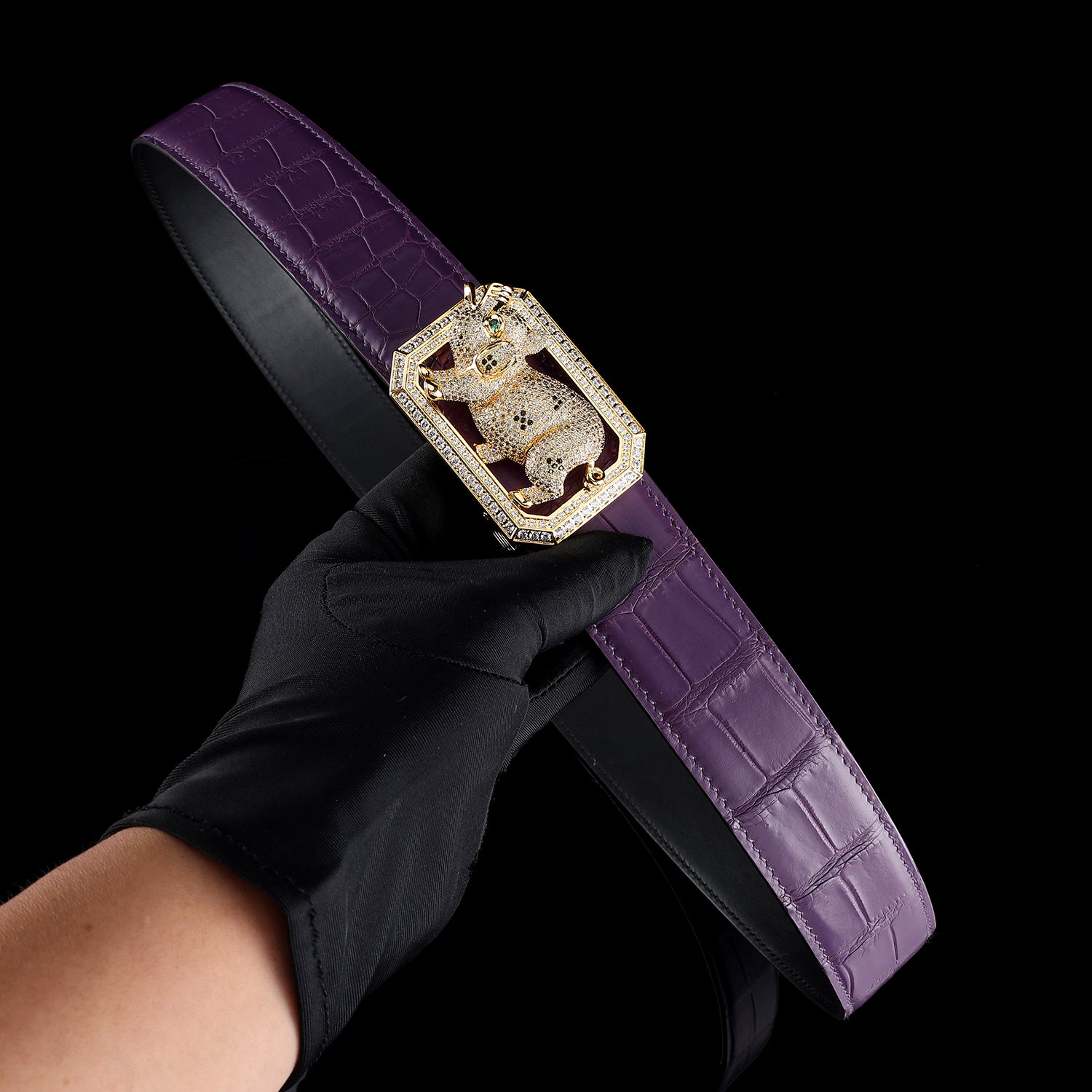 BELTLEY Ultra-Premium Purple Crocodile Belt with Pig Buckle