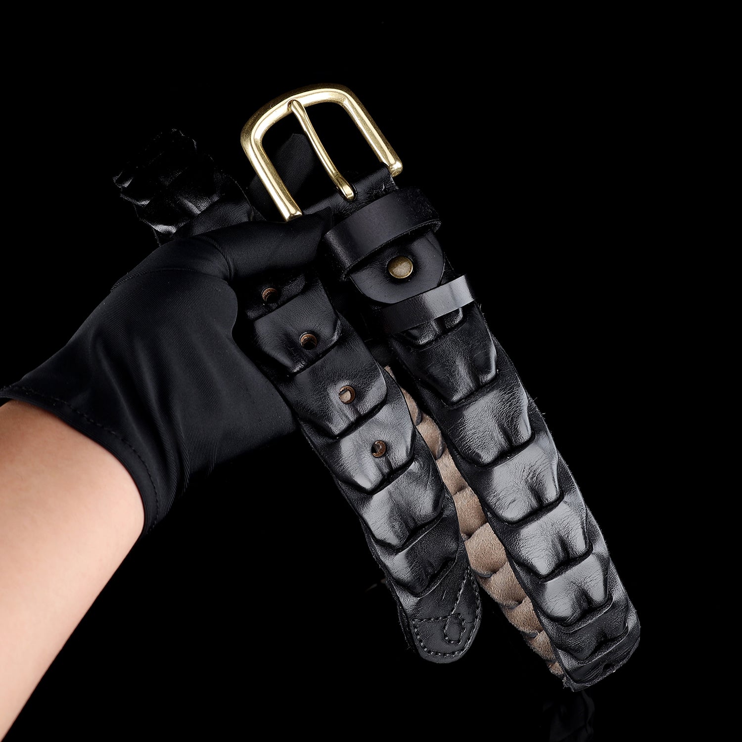 BELTLEY Unique Black Handwoven Leather Belt – Solid Brass Buckle