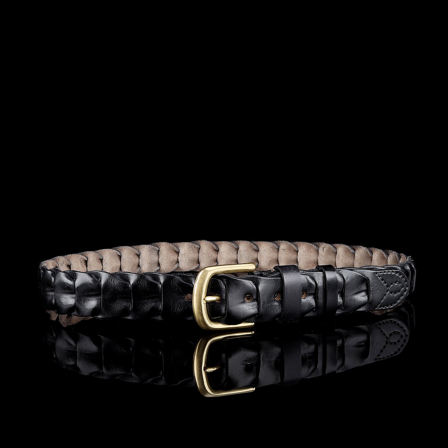 BELTLEY Unique Black Handwoven Leather Belt – Solid Brass Buckle