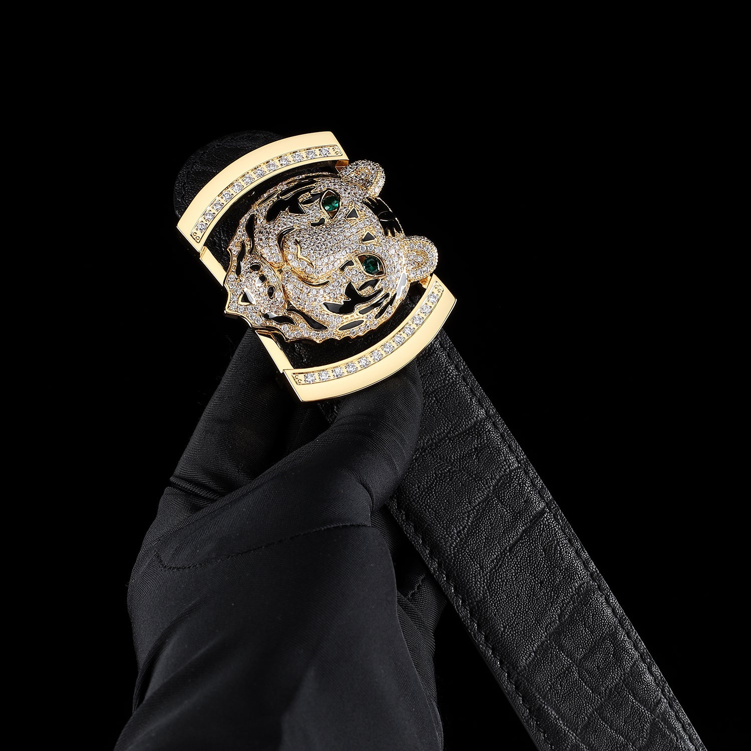 BELTLEY Unique Gold Tiger Head Buckle Elephant Hide Belt-1.5 Inches