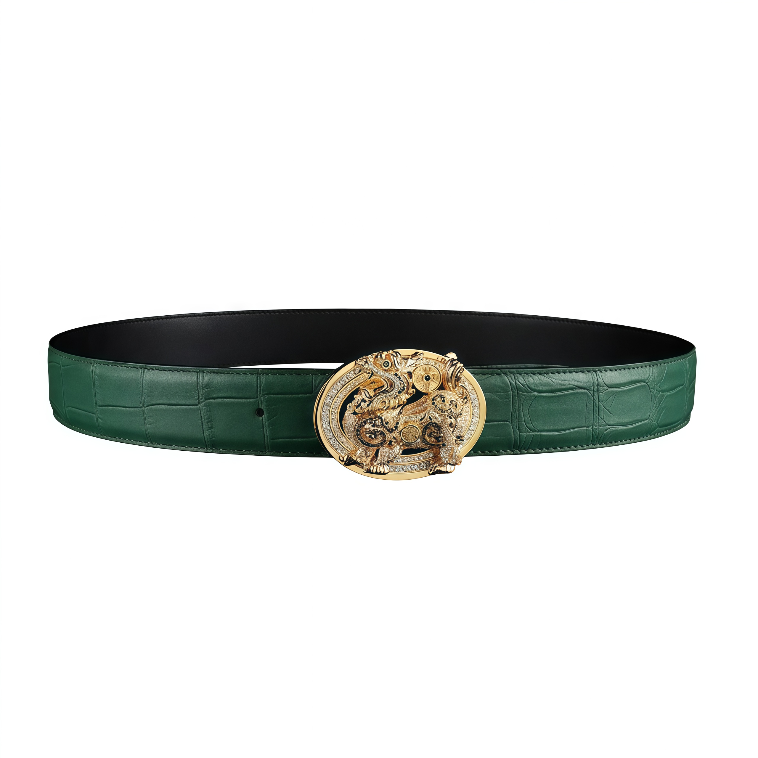 BELTLEY Unique Green Crocodile Gold Qilin Belts for Sale