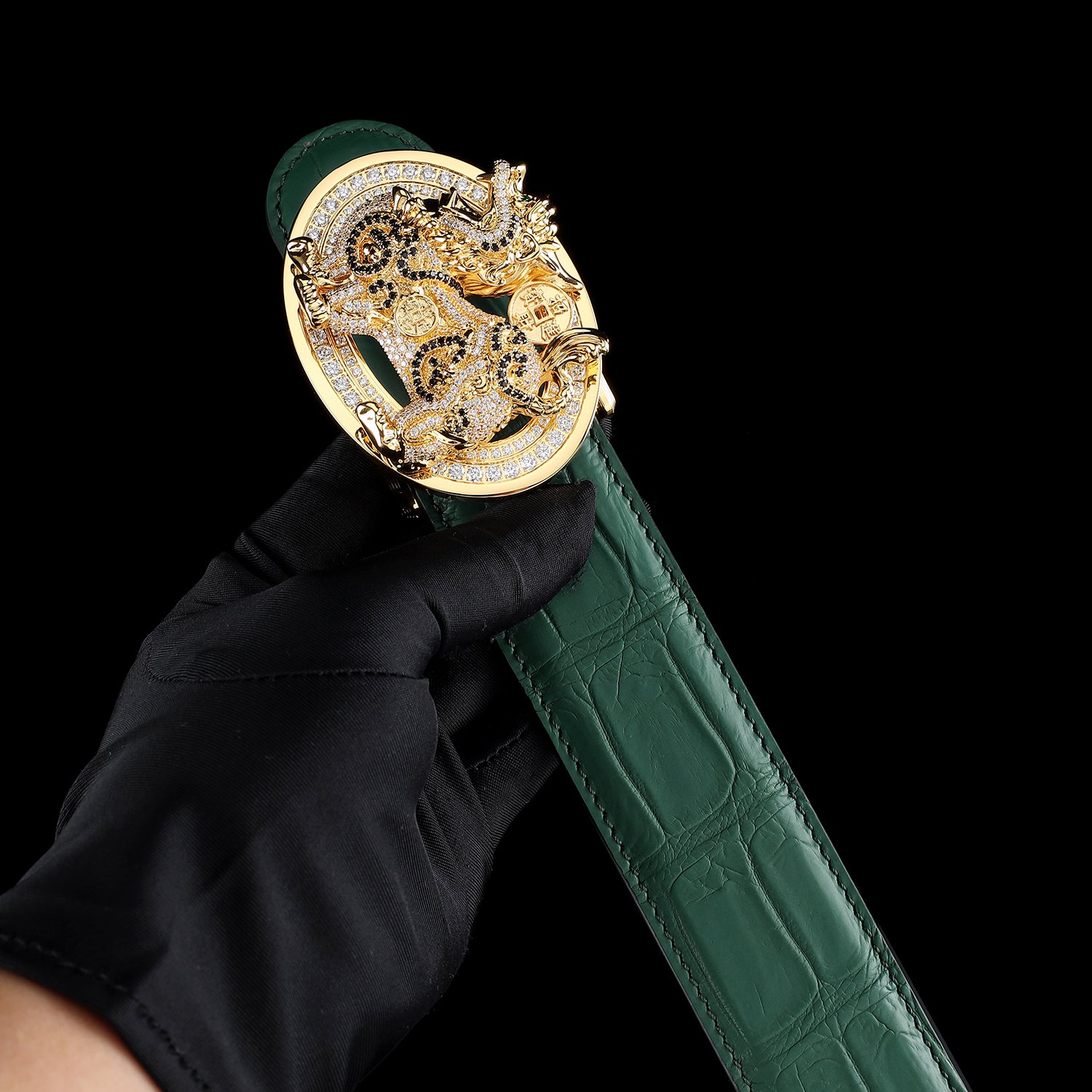 BELTLEY Unique Green Crocodile Gold Qilin Belts for Sale