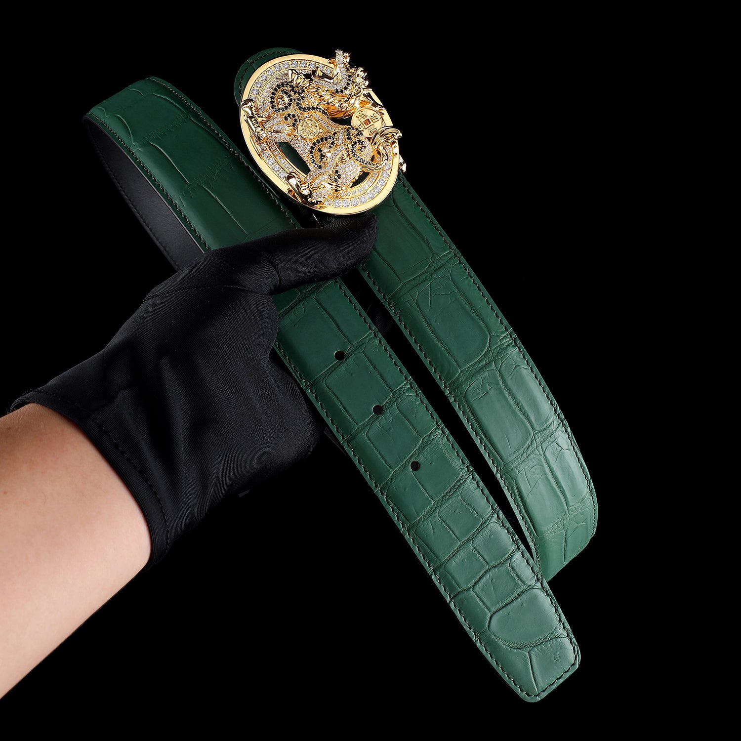 BELTLEY Unique Green Crocodile Gold Qilin Belts for Sale