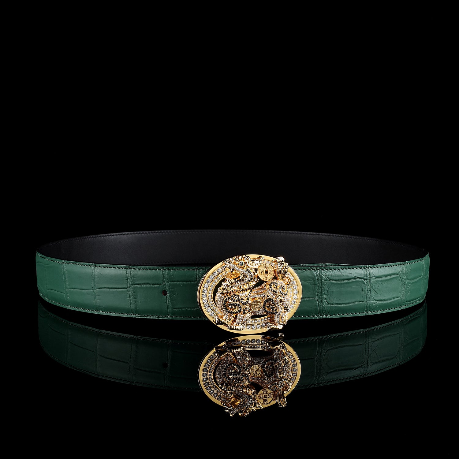BELTLEY Unique Green Crocodile Gold Qilin Belts for Sale