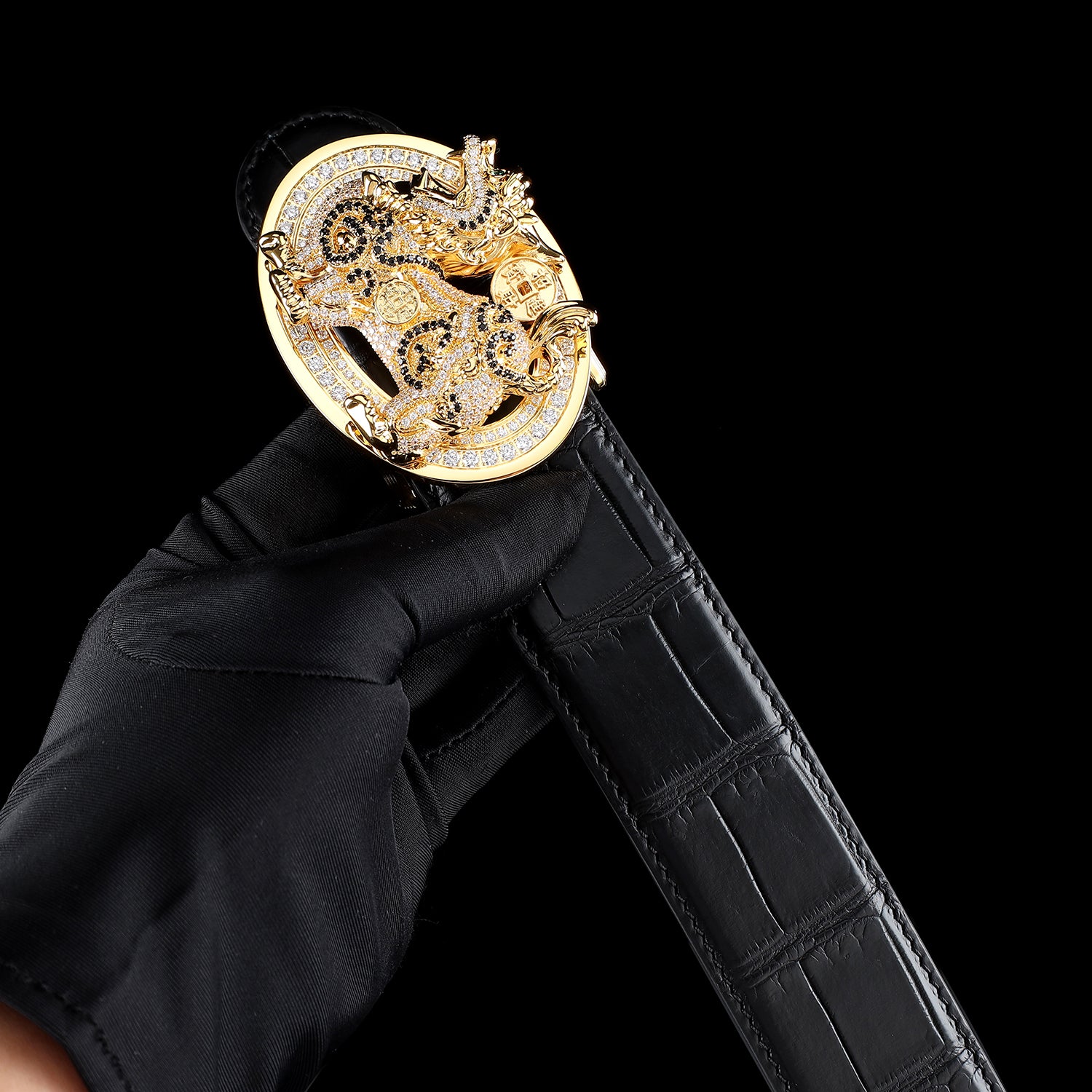 BELTLEY Unique Qinlin Black Crocodile Belly-Cut Belt for Men-1.5 Inches