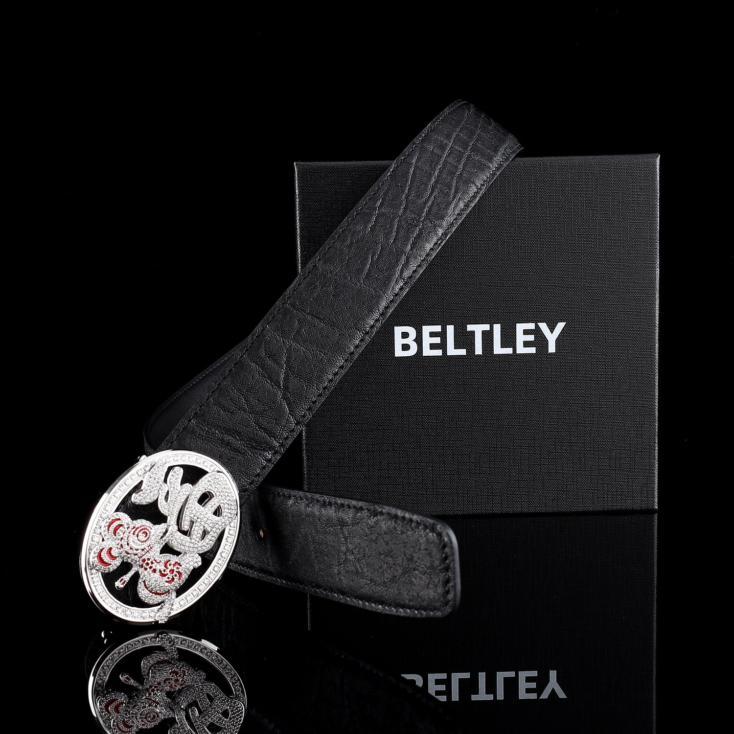 BELTLEY Unique (LUCKY Jerry) Buckle Elephant Belt 1.5 Inches-Black Color