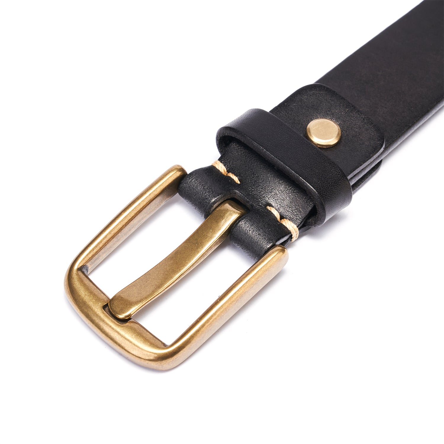 BELTLEY Unisex Antique Belt 1.38 - Black Full-Grain Leather Solid Brass Buckle