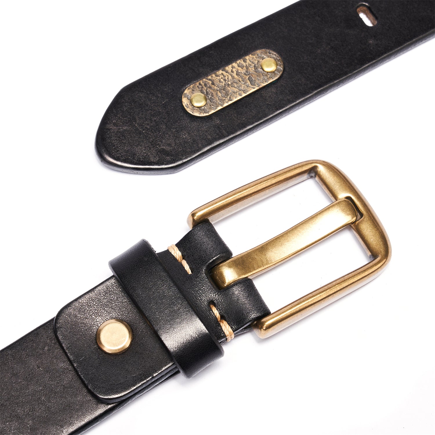 BELTLEY Unisex Antique Belt 1.38 - Black Full-Grain Leather Solid Brass Buckle