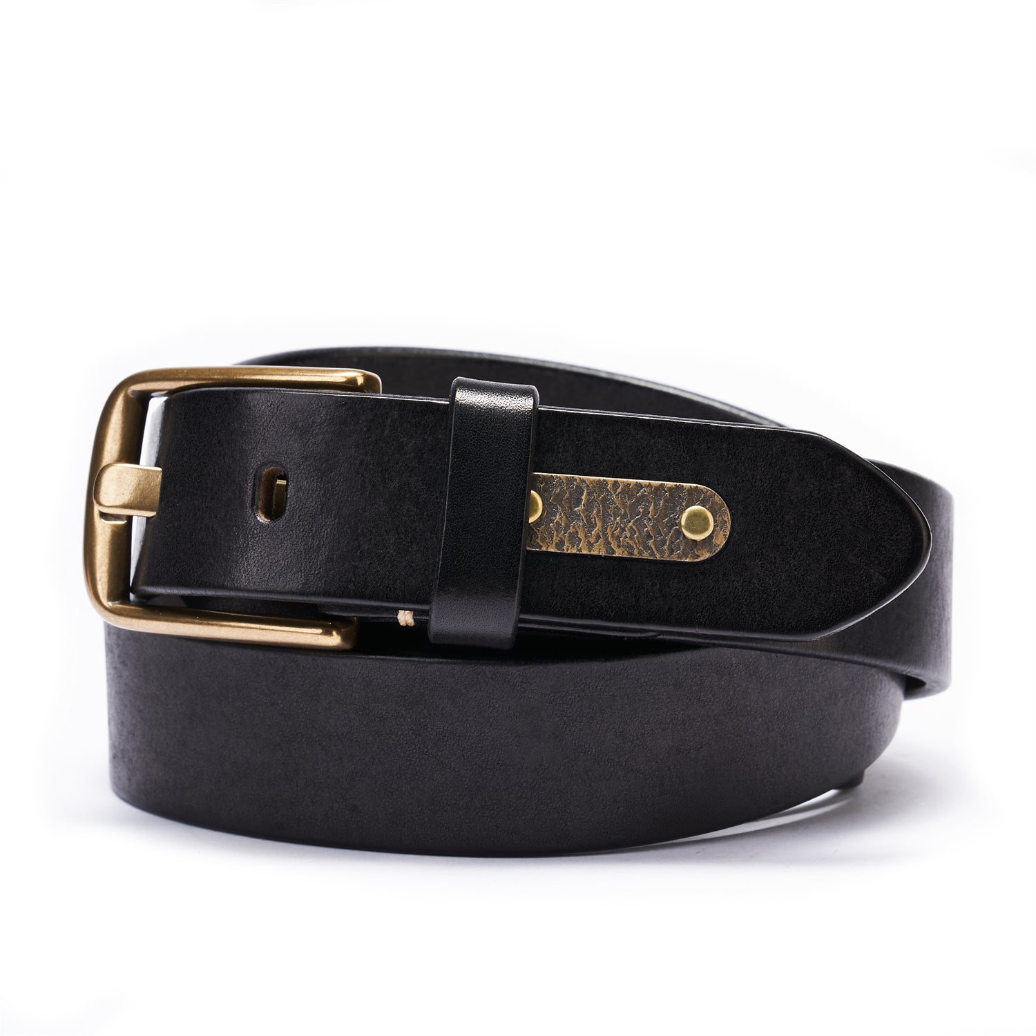 BELTLEY Unisex Antique Belt 1.38 - Black Full-Grain Leather Solid Brass Buckle